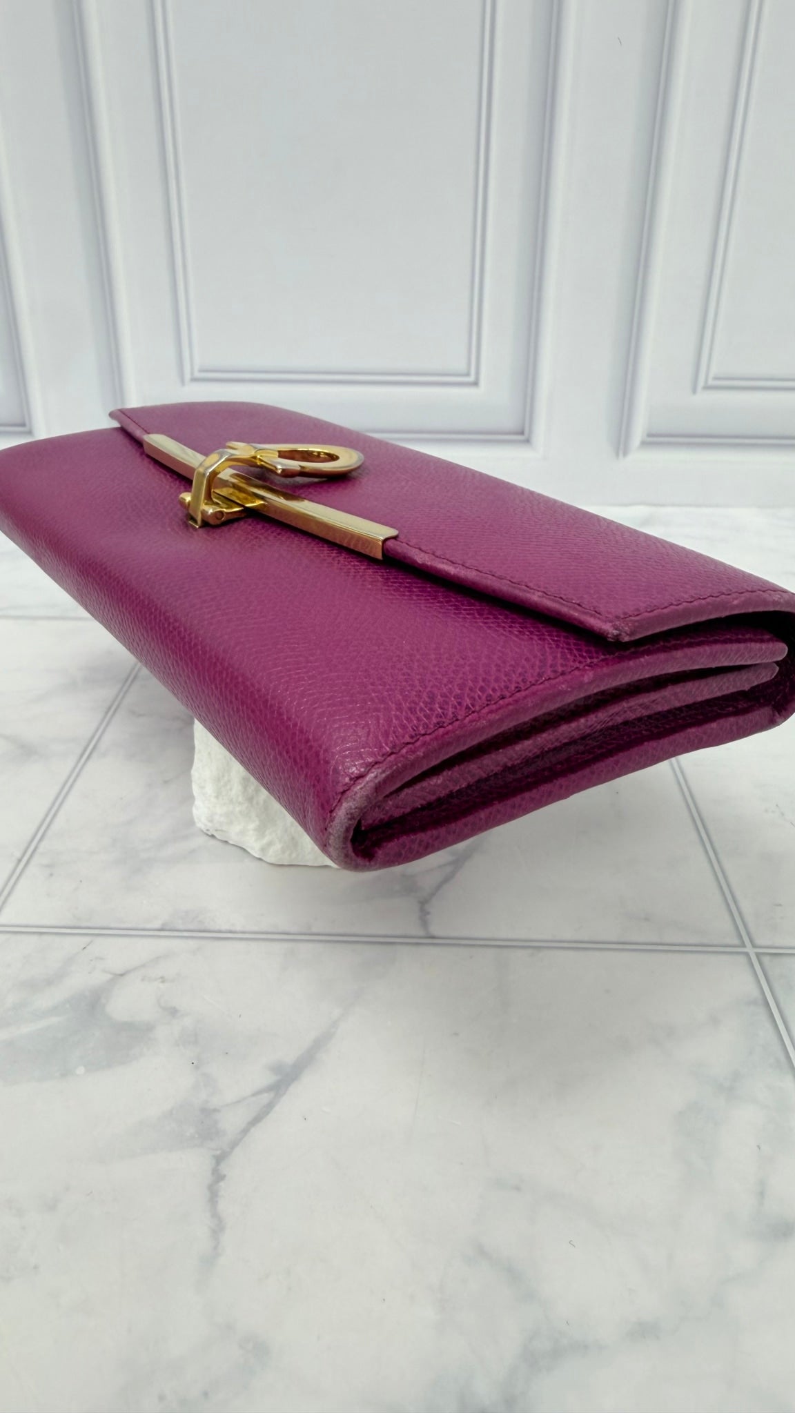 Salvatore Ferragamo Purple Grained Leather Long Wallet