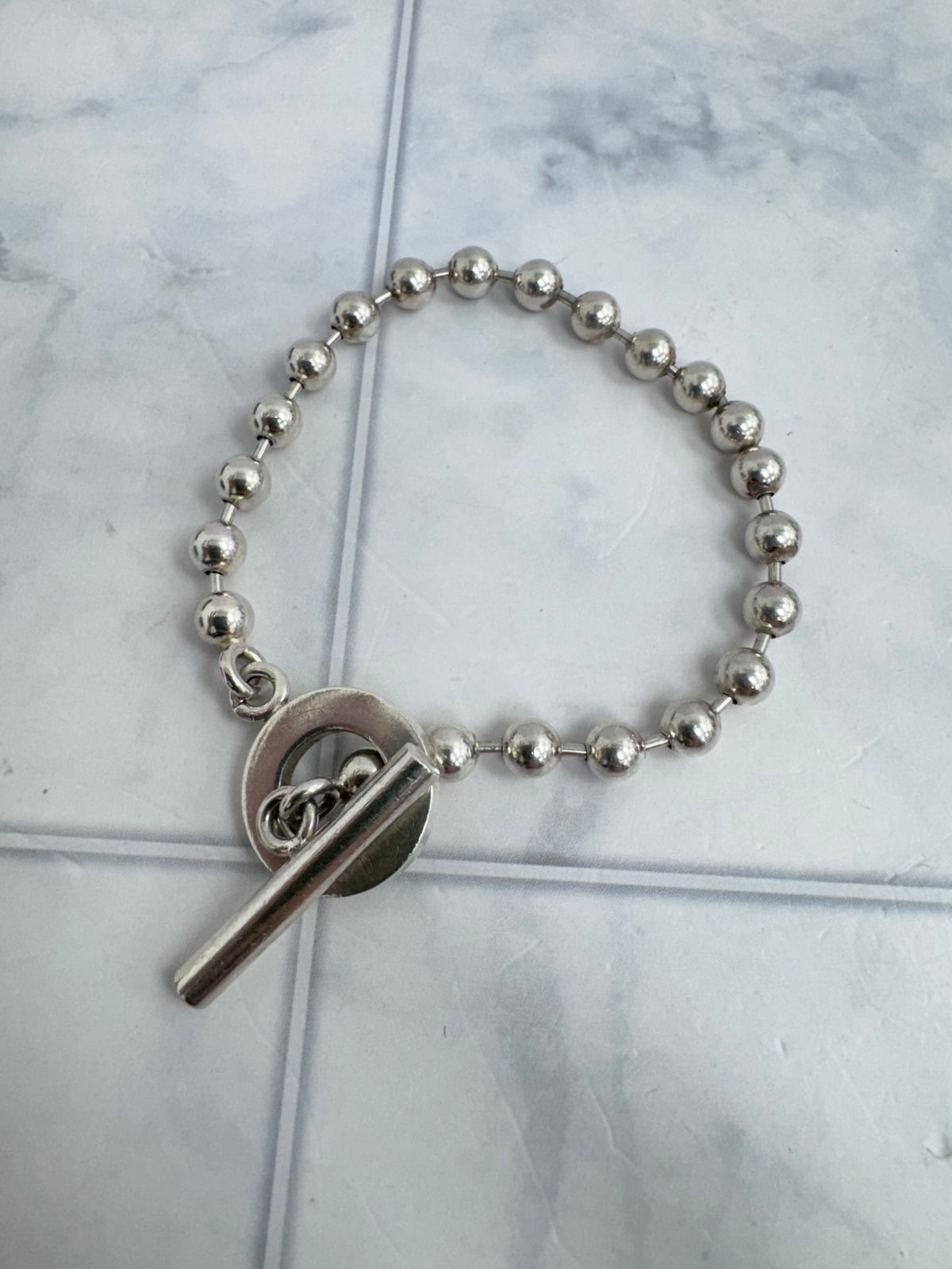 Gucci Silver Tone Boule Chain Toggle Bracelet