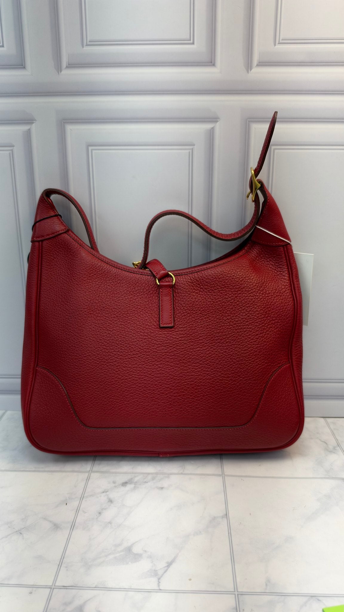 Hermes Red Taurillon Clemence Trim Shoulder Bag