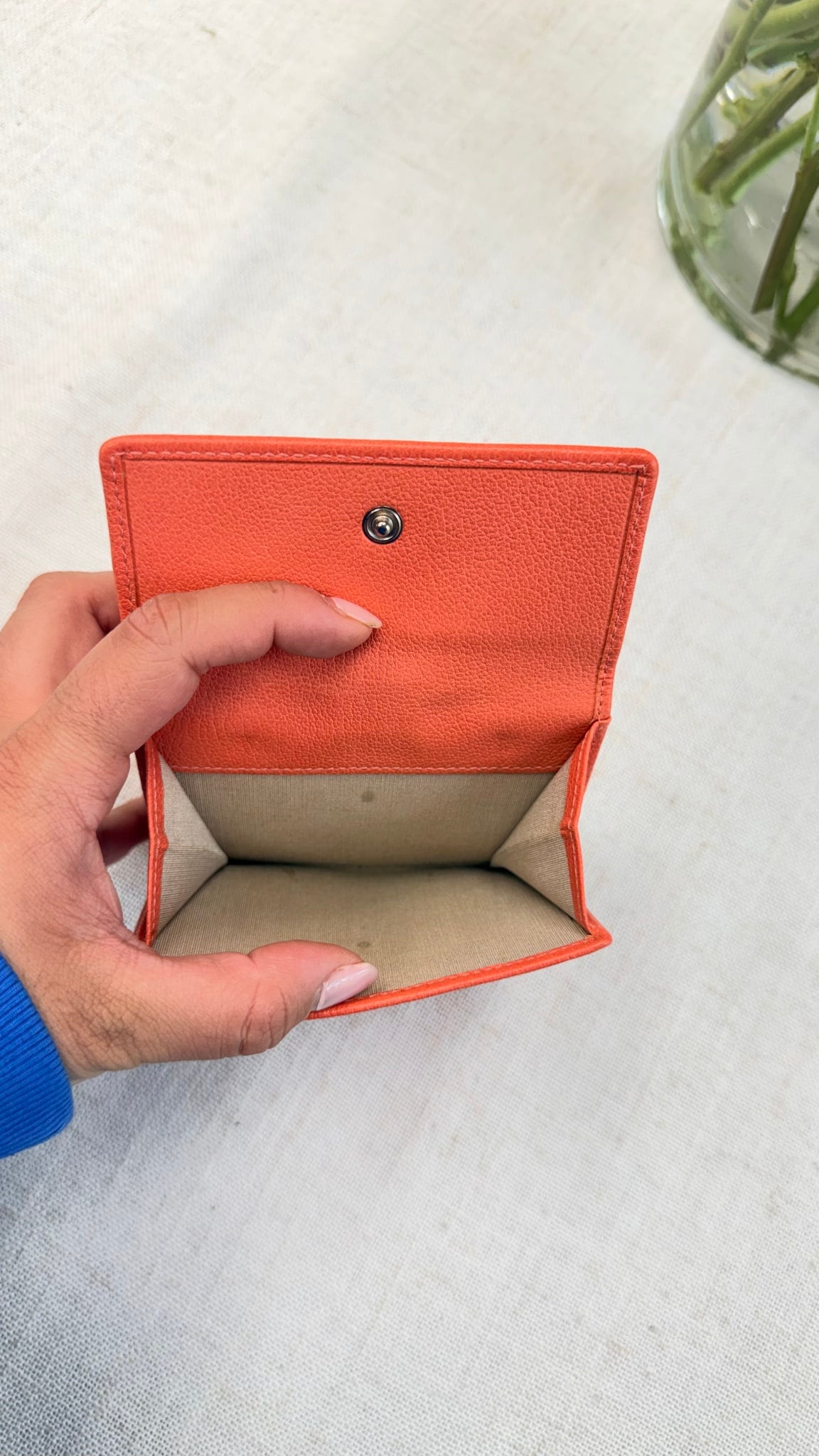 Chanel Orange Leather Camellia Compact Wallet
