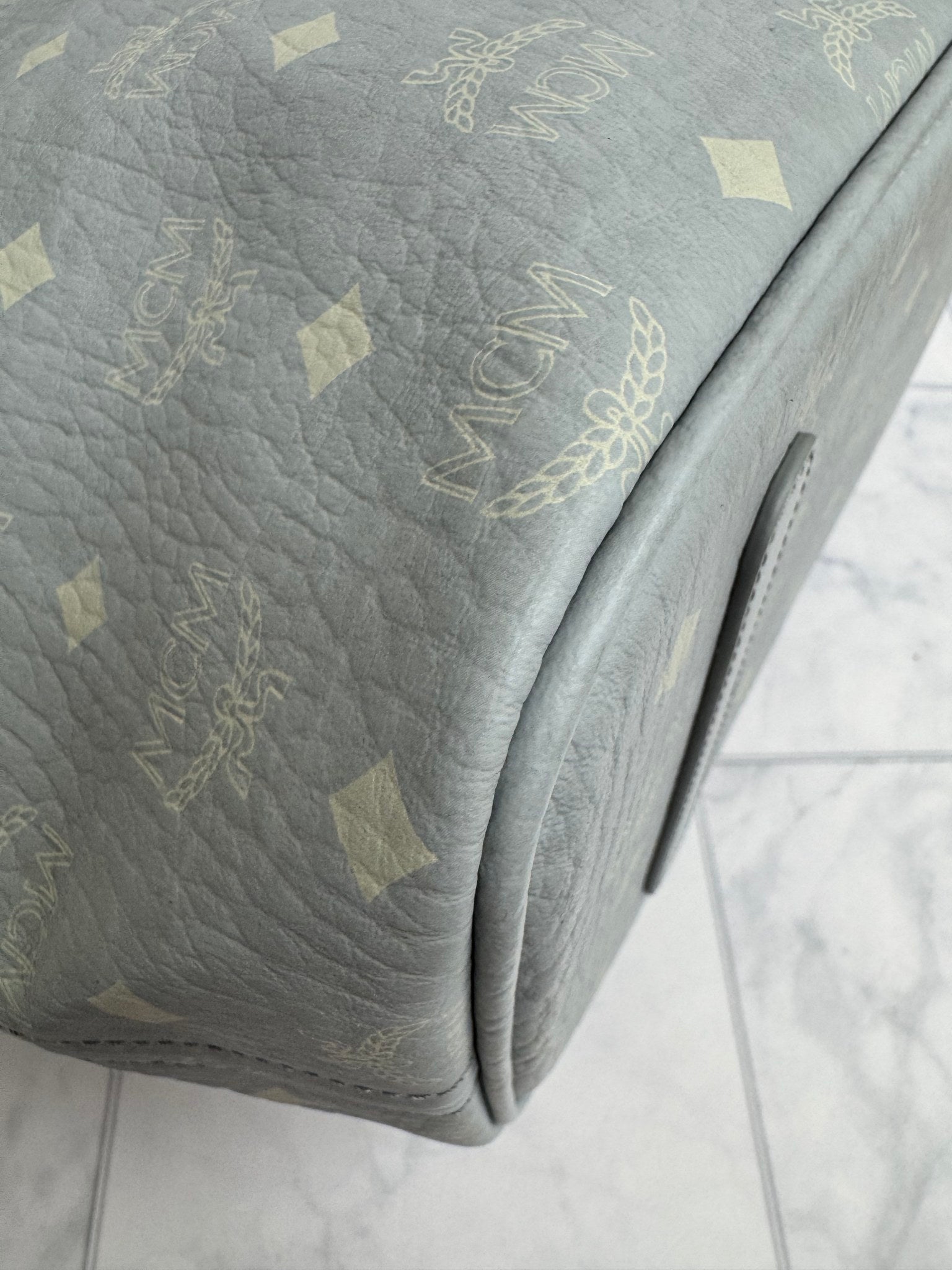 MCM Light Gray Visetos Monogram Shopper Tote Bag