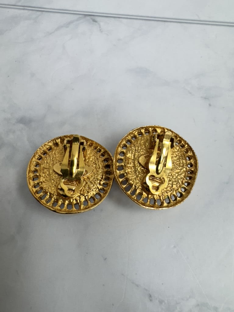Chanel Blue And Gold Tone Gripoix Earrings