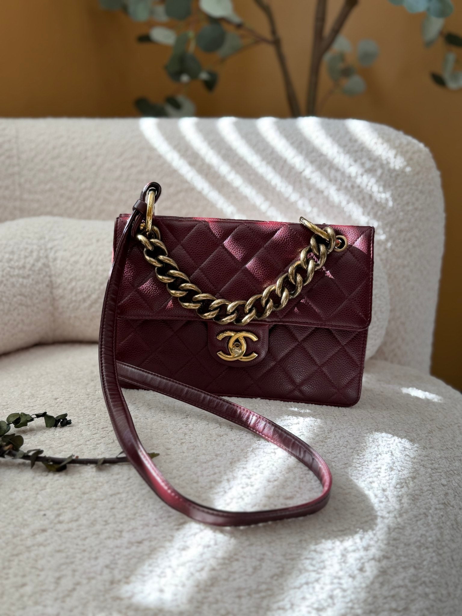 Chanel Burgundy Caviar Retro Flap Bag