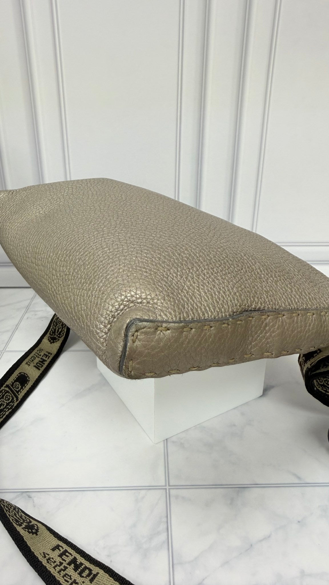 Fendi Grey Grained Leather Selleria Crossbody Bag