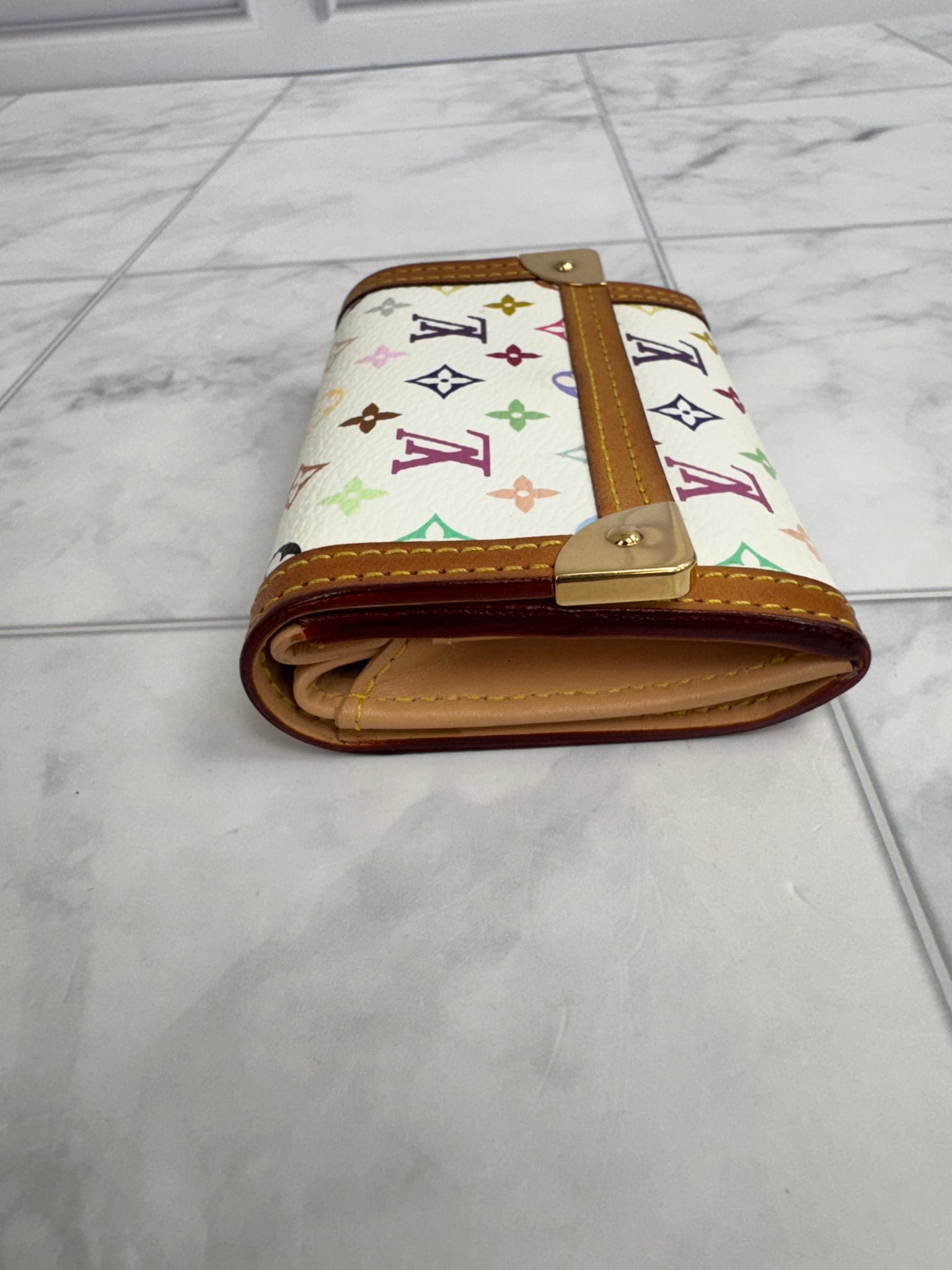 Louis Vuitton White Multicolor Monogram Porte-Monnaie Plat Coin Purse