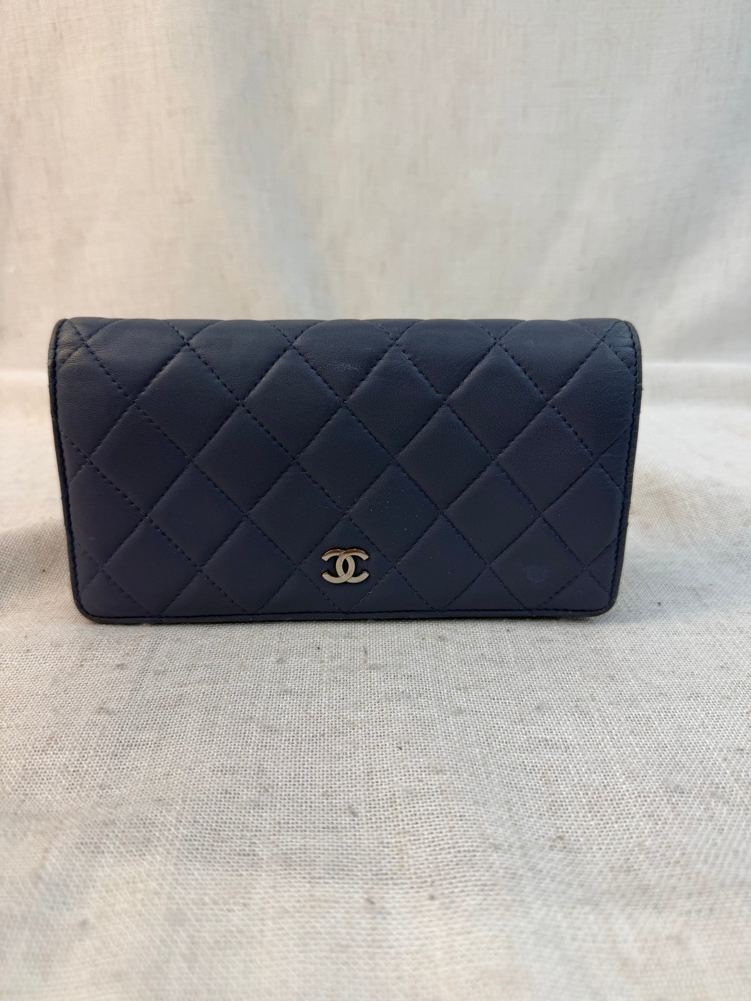 Chanel Blue Lambskin Quilted Long Wallet