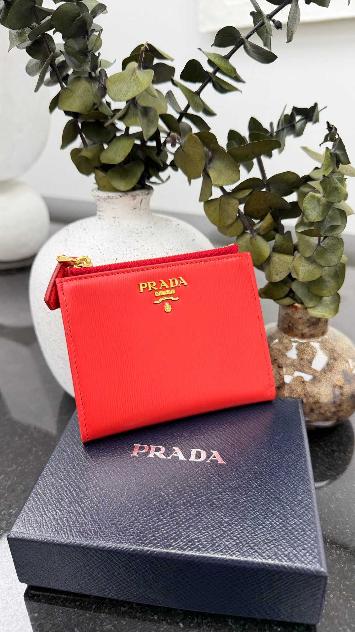 BRAND NEW - Prada Red Leather Compact Wallet