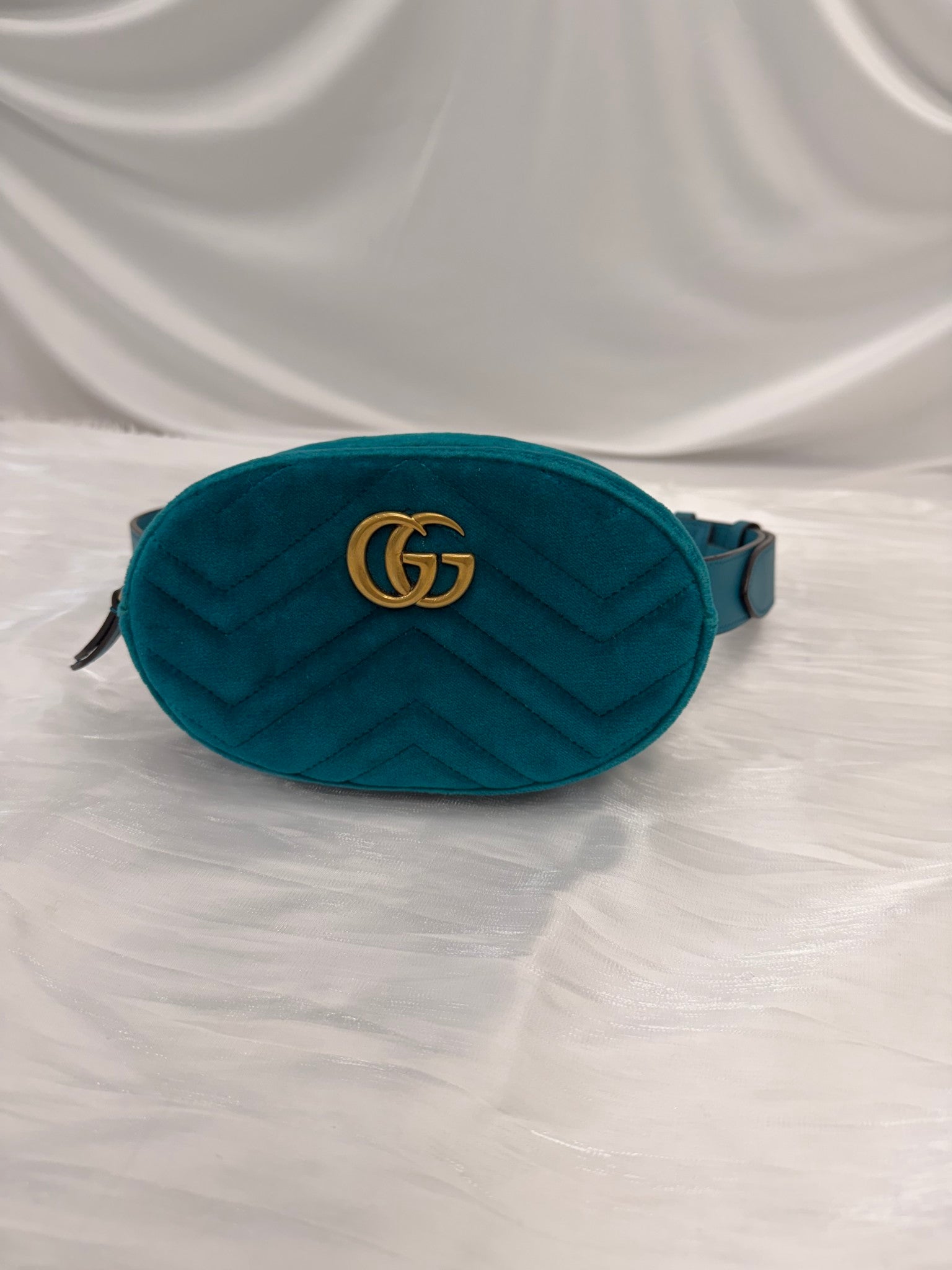 Gucci Teal Velvet Marmont Belt Bag - Size 75