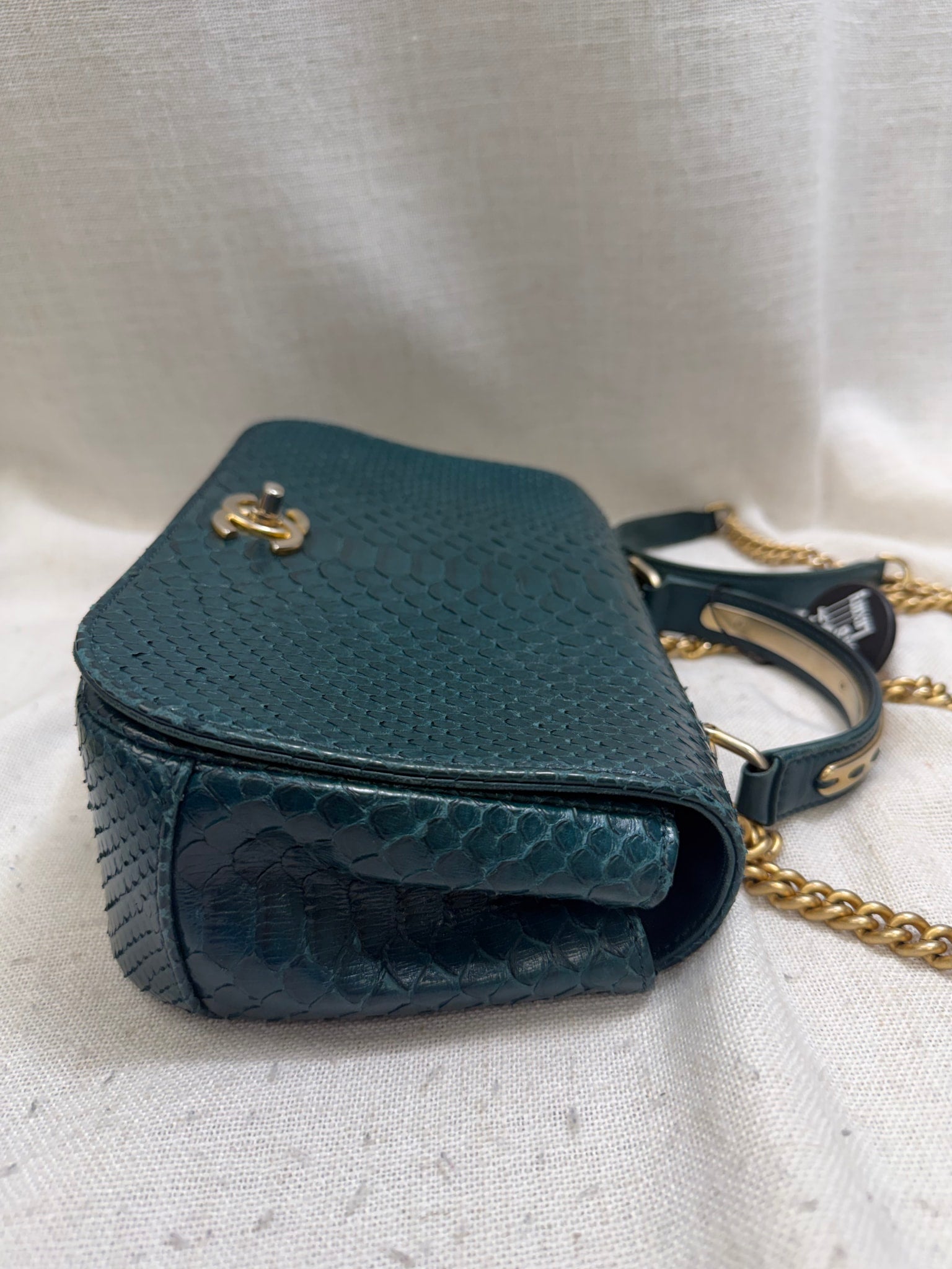 Chanel Deep Green Python Leather Top Handle Flap Bag