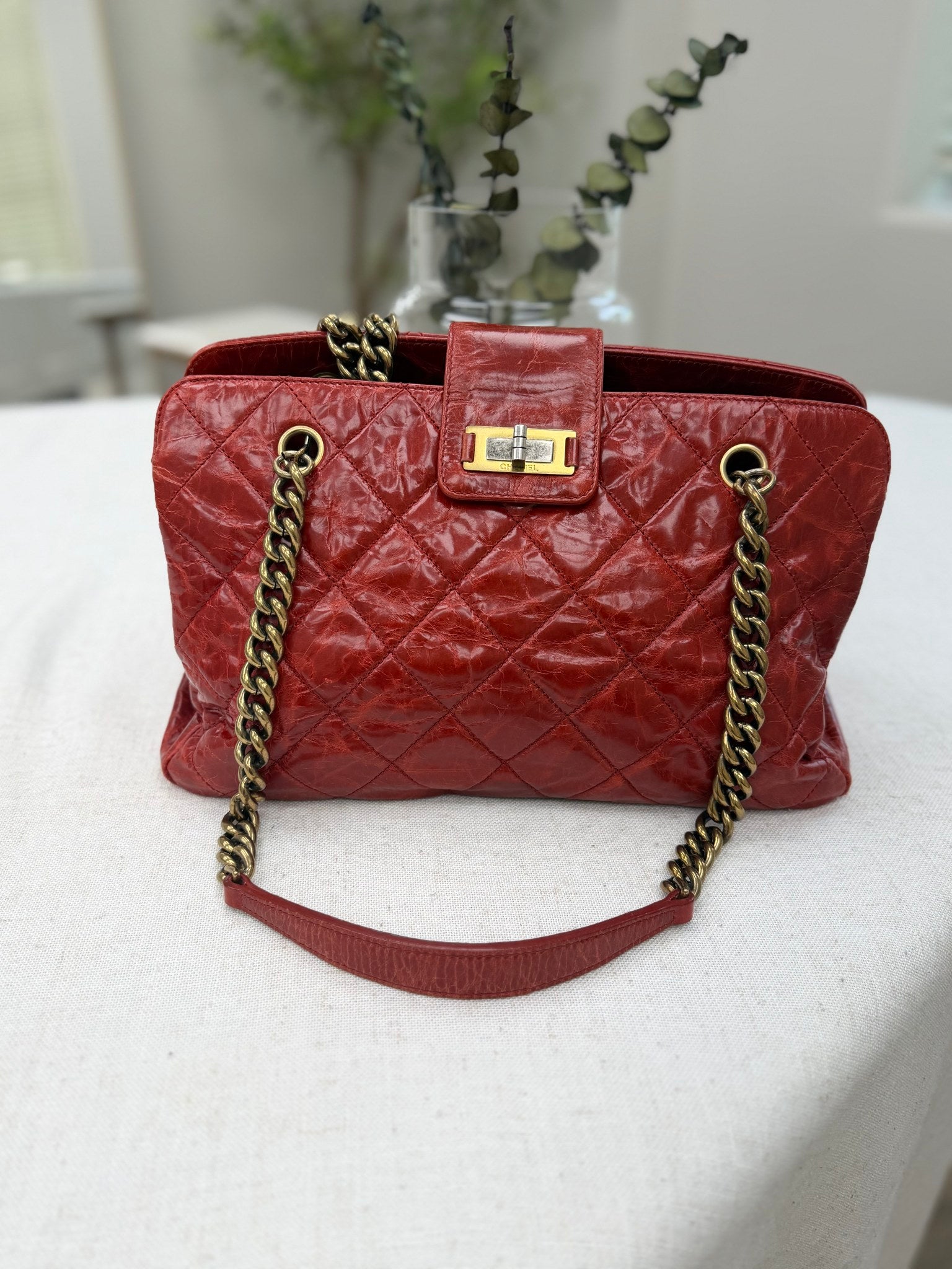 Chanel Red Crinkle Glazed Calfskin Reissue Shoulder Tote