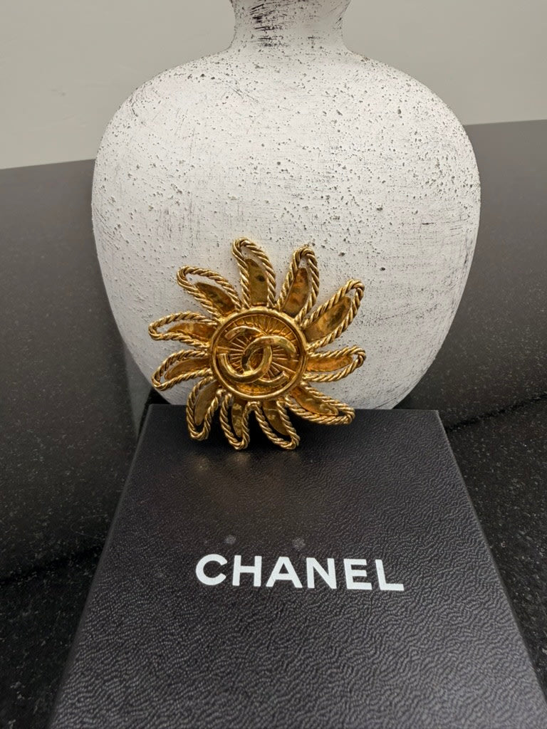 Chanel Coco Mark Sun Gold Tone Brooch