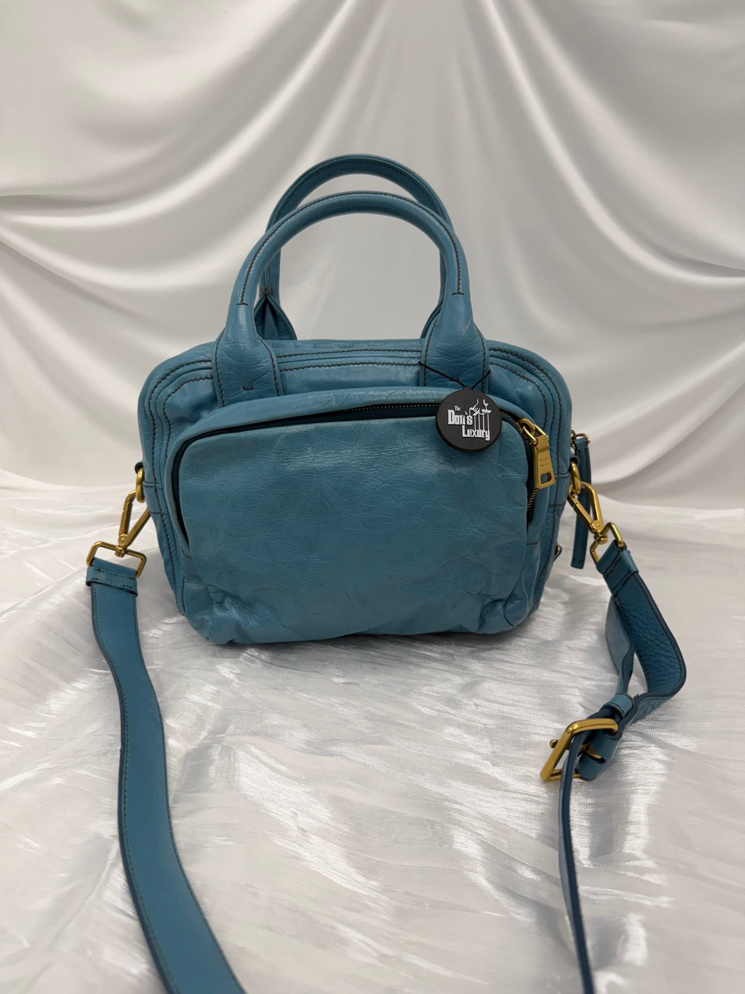 Prada Teal Crinkled Leather 2Way Bag