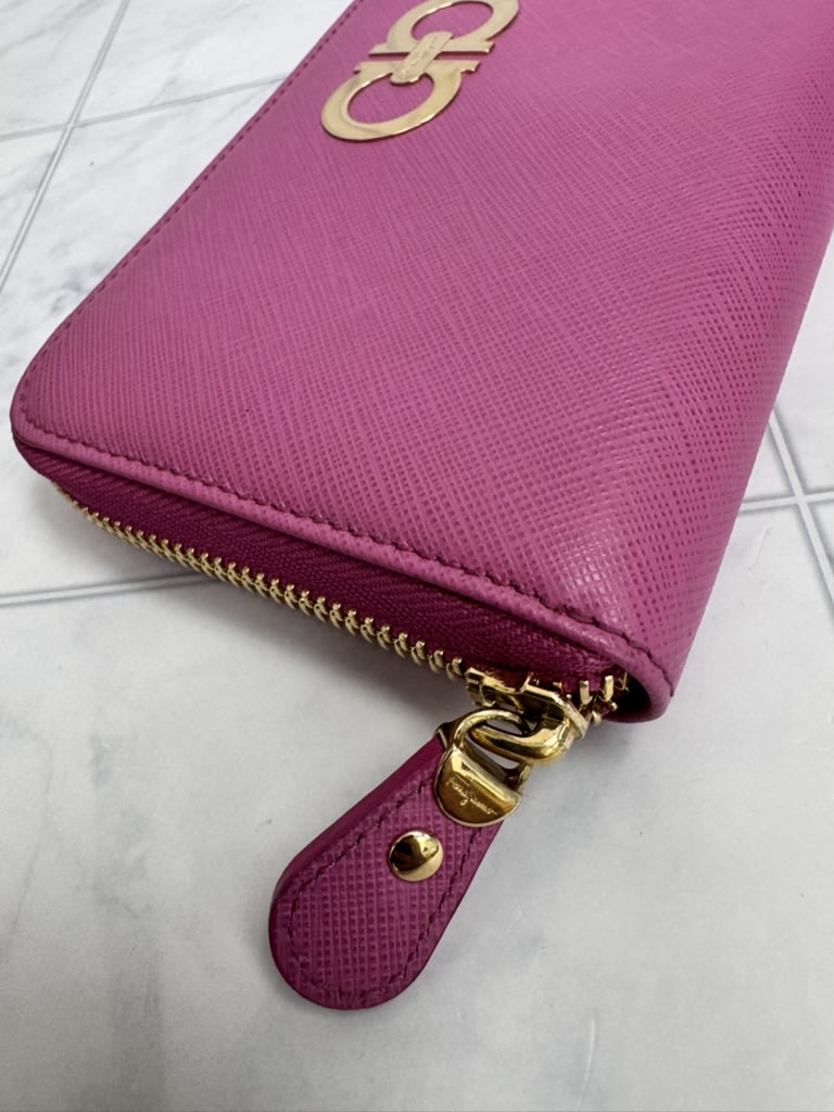 Salvatore Ferragamo Pink Saffiano Leather Long Zippy Wallet