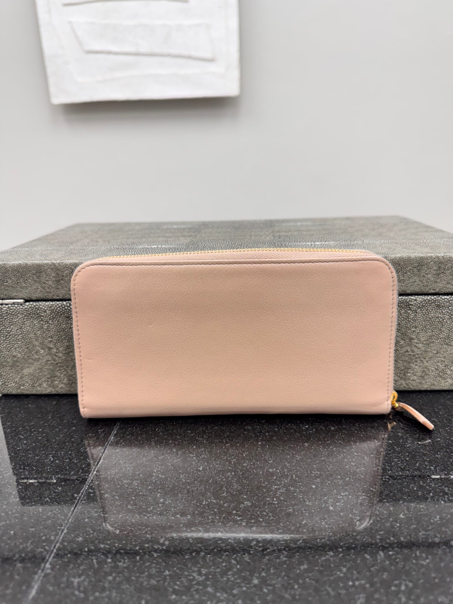 Prada Beige Leather Long Zippy Wallet