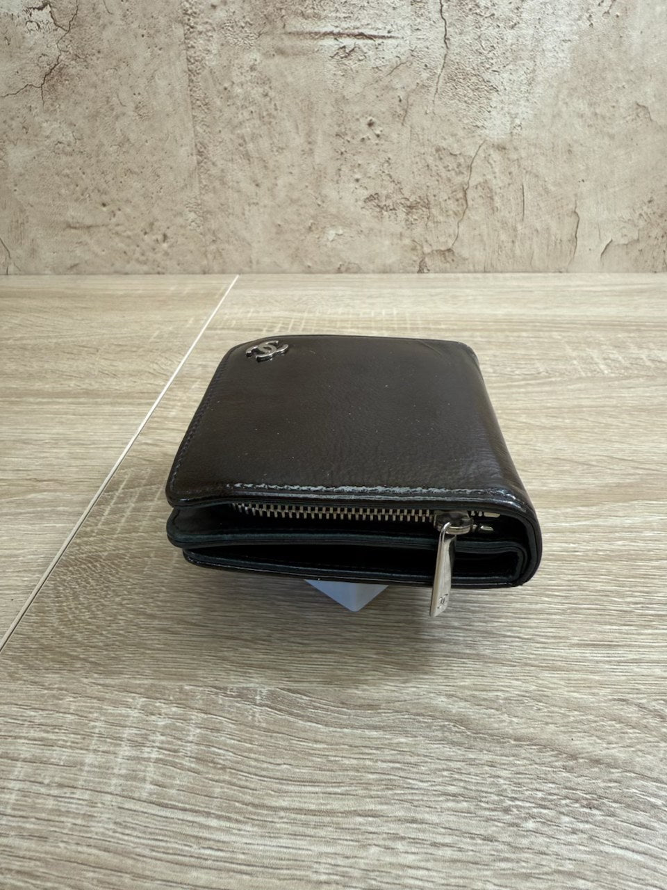 Chanel Black Patent Leather Zippy Compact Wallet