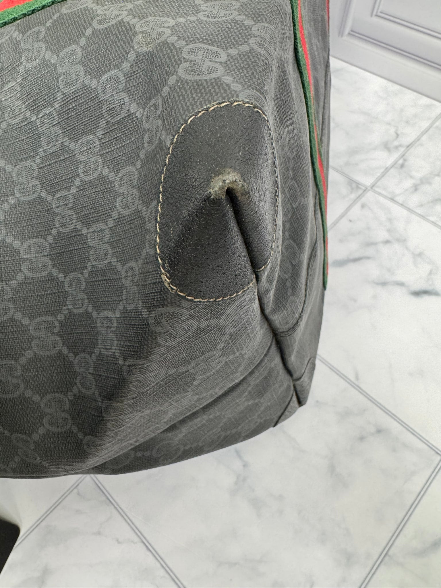 Gucci Black & Gray Sherry Monogram Web Travel Tote