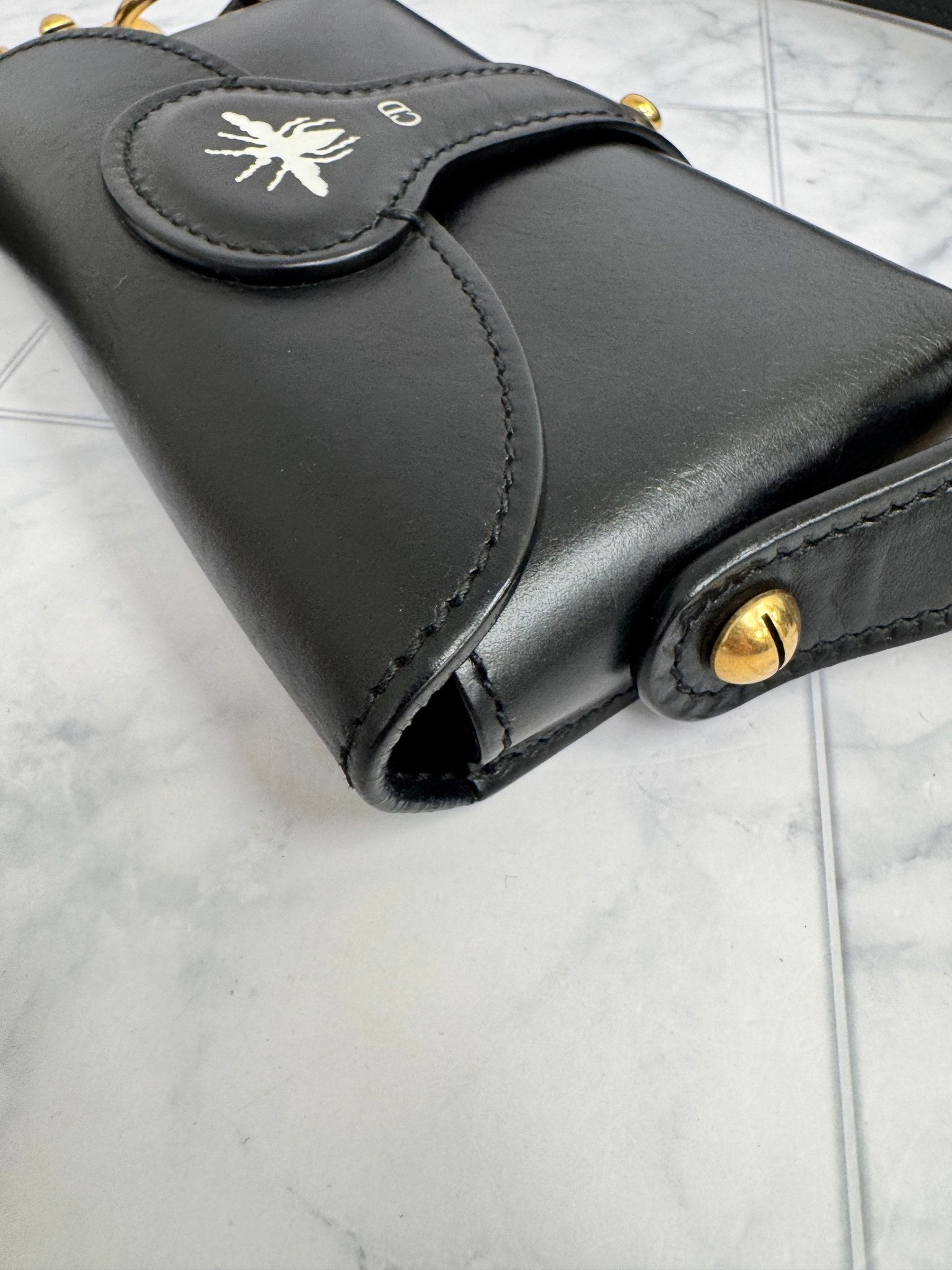 Christian Dior Black Leather D-Bee Saddle Crossbody Bag