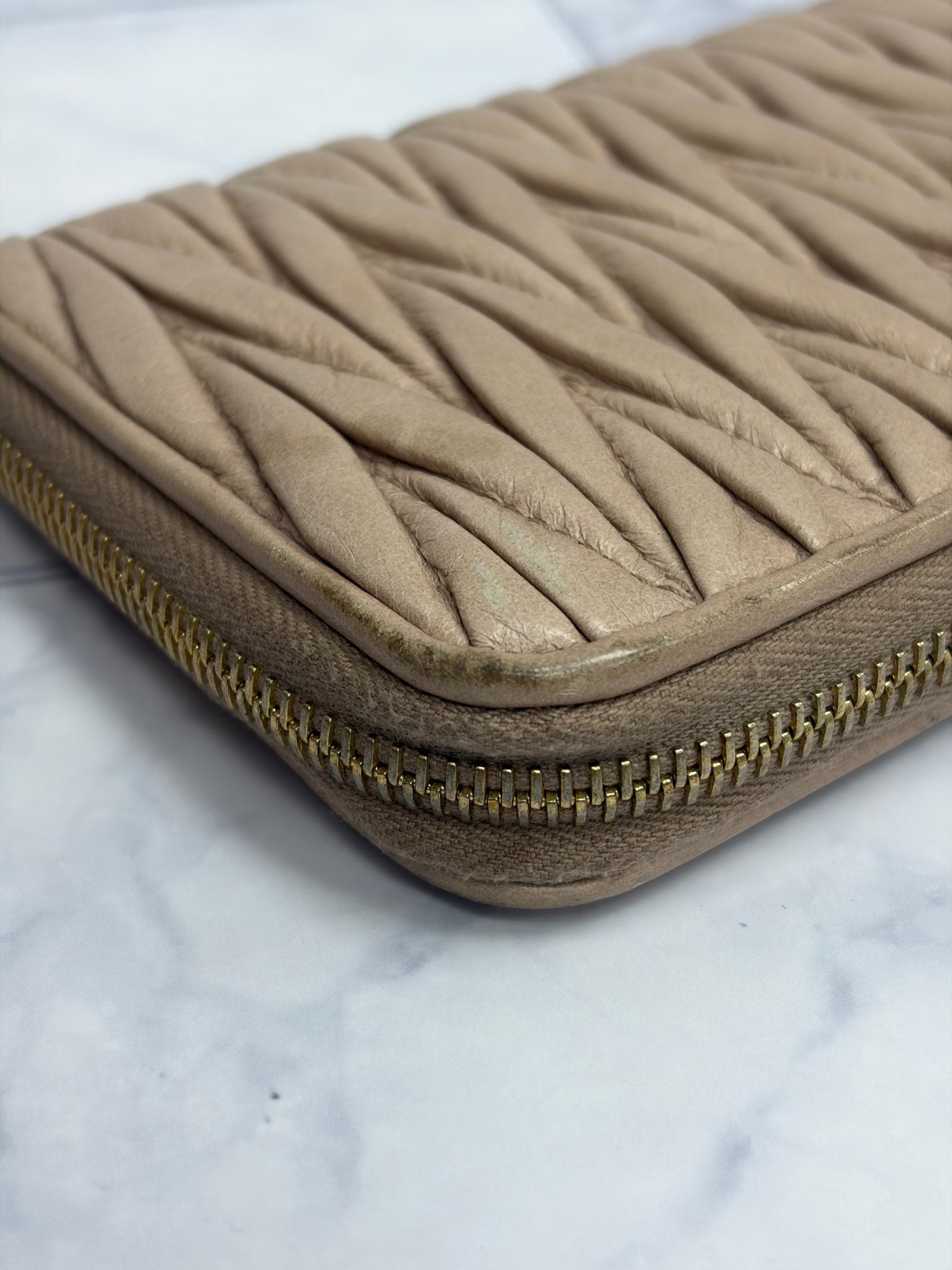 Miu Miu Beige Matelasse Zippy Wallet