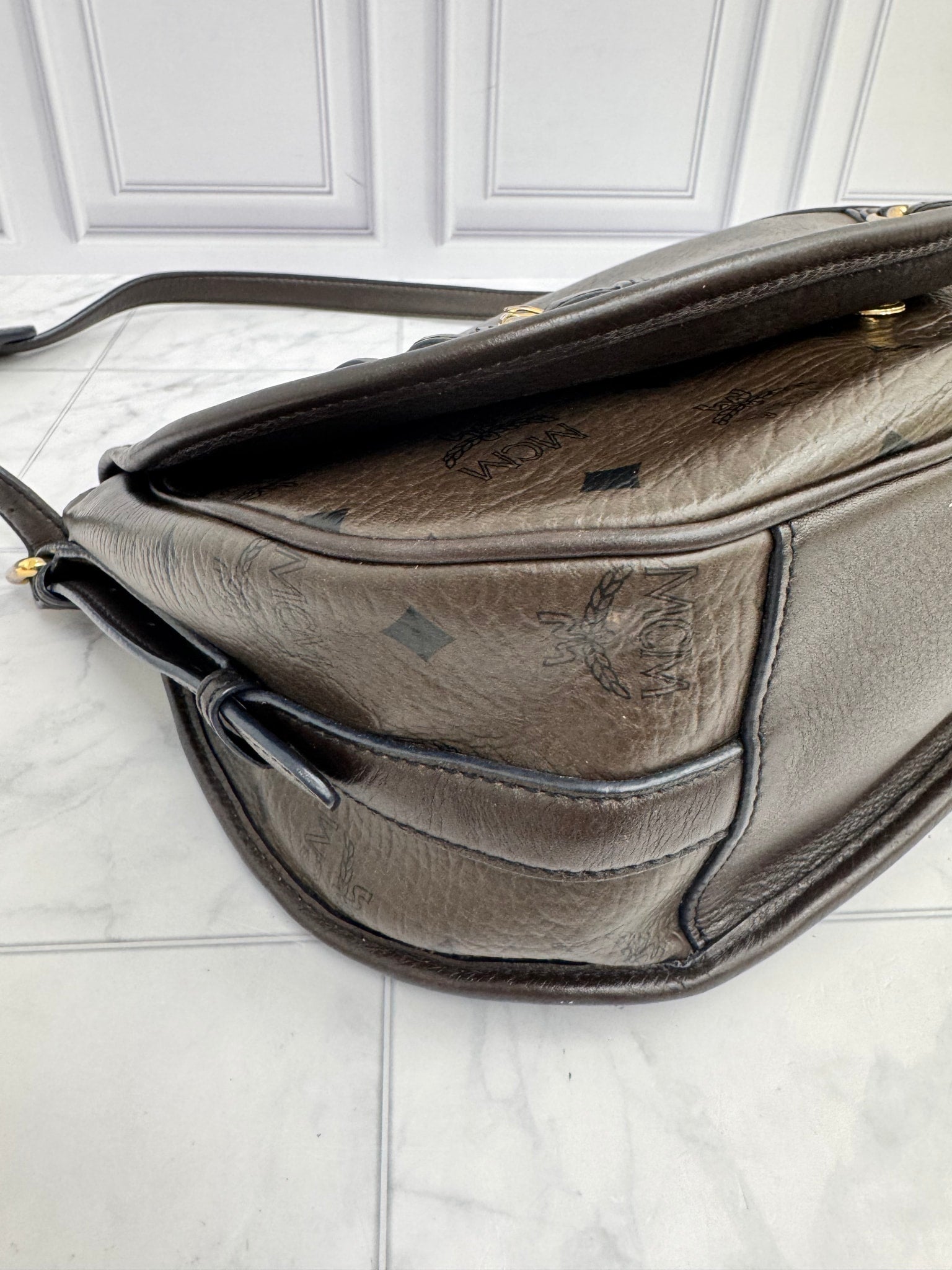 MCM Brown Viseots Monogram Leather Crossbody Bag
