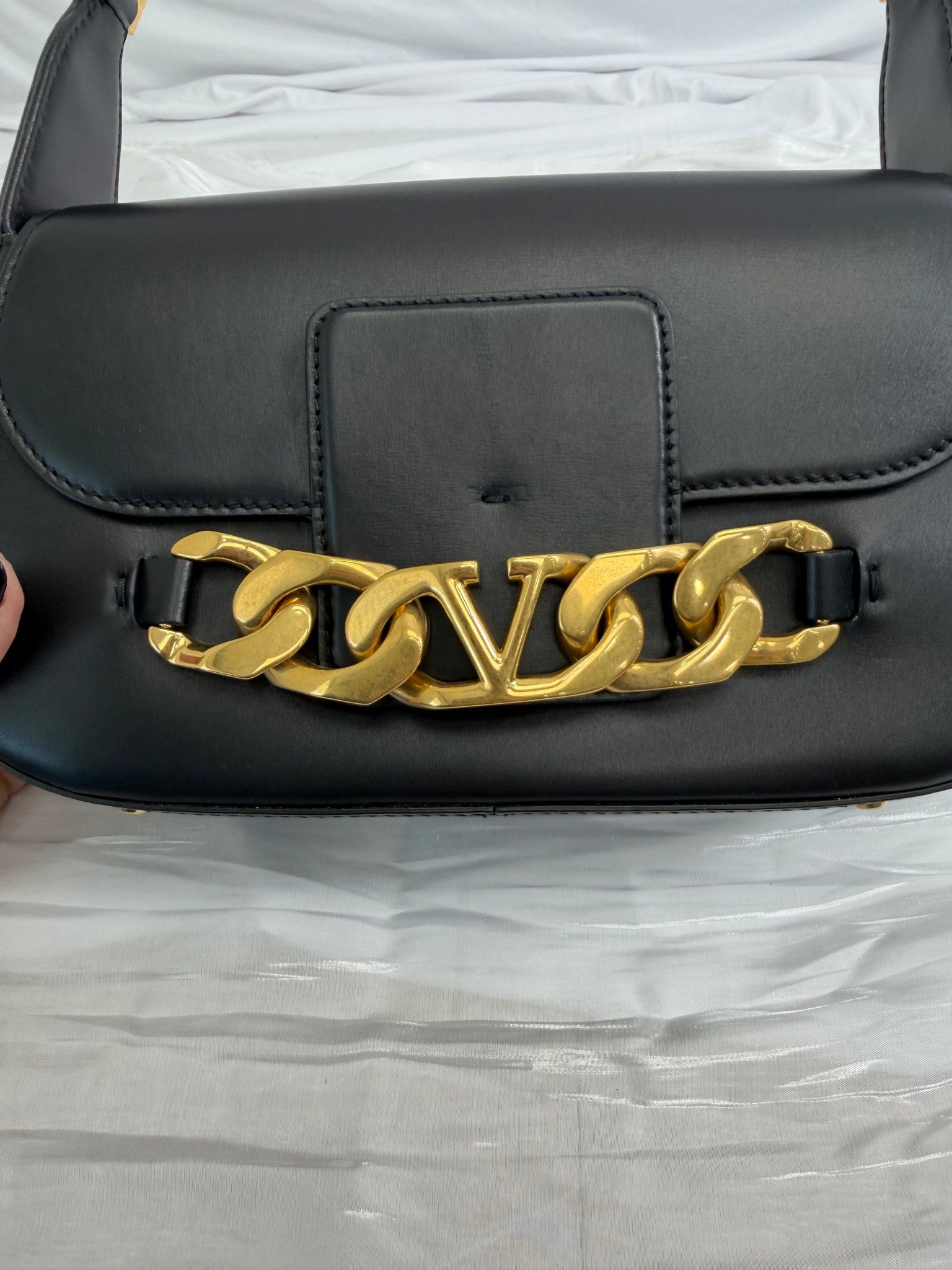 BRAND NEW- Valentino Black Calfskin Logo Chain Shoulder Bag