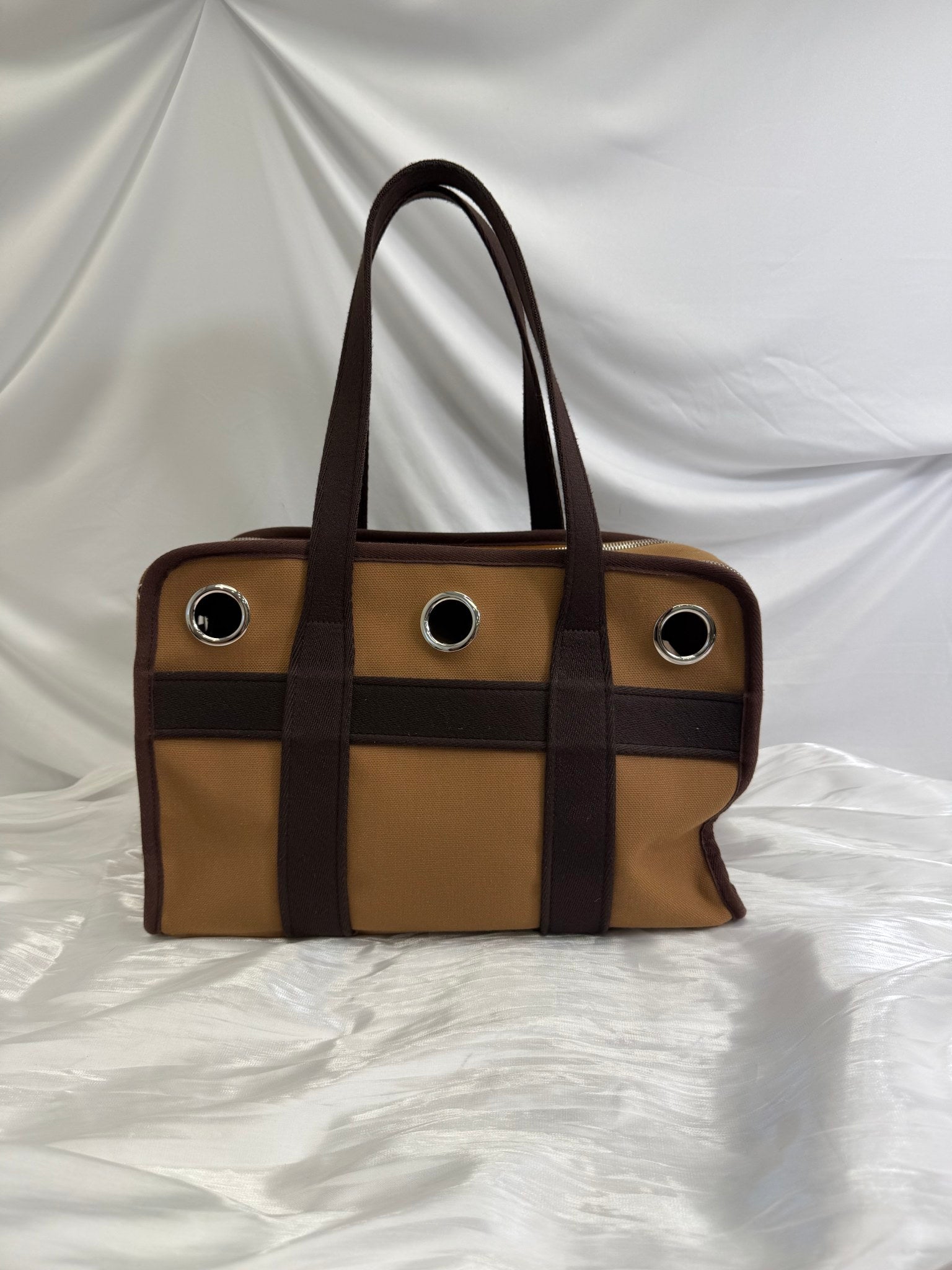Hermes Brown Canvas Toile Pet Carrier
