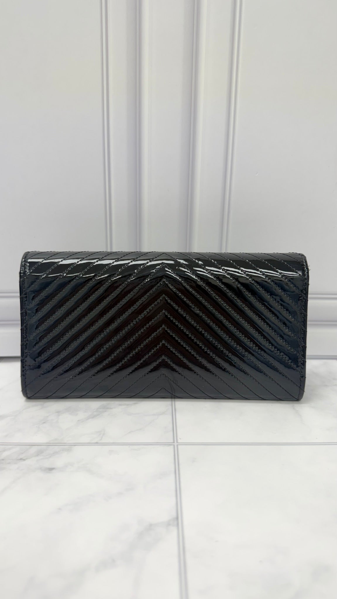 Chanel Black Patent Leather Flap Wallet