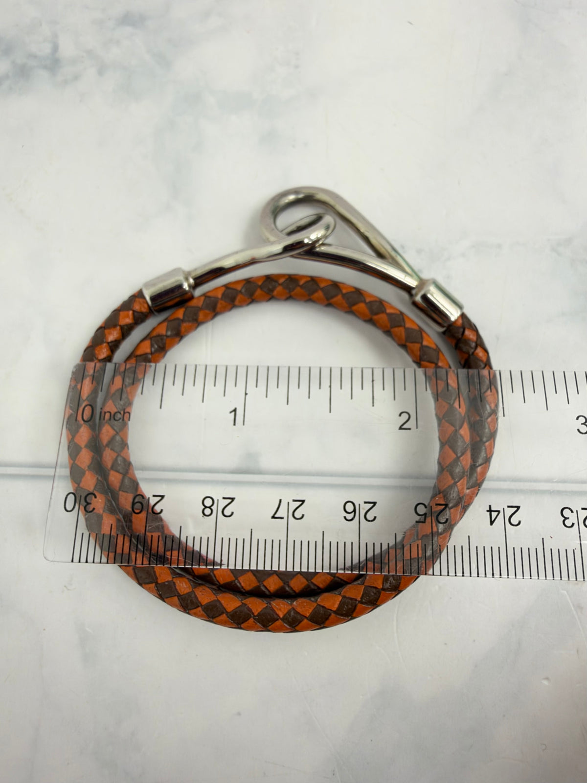 Hermes Orange & Brown Jumbo Braided Leather Double Tour Bracelet