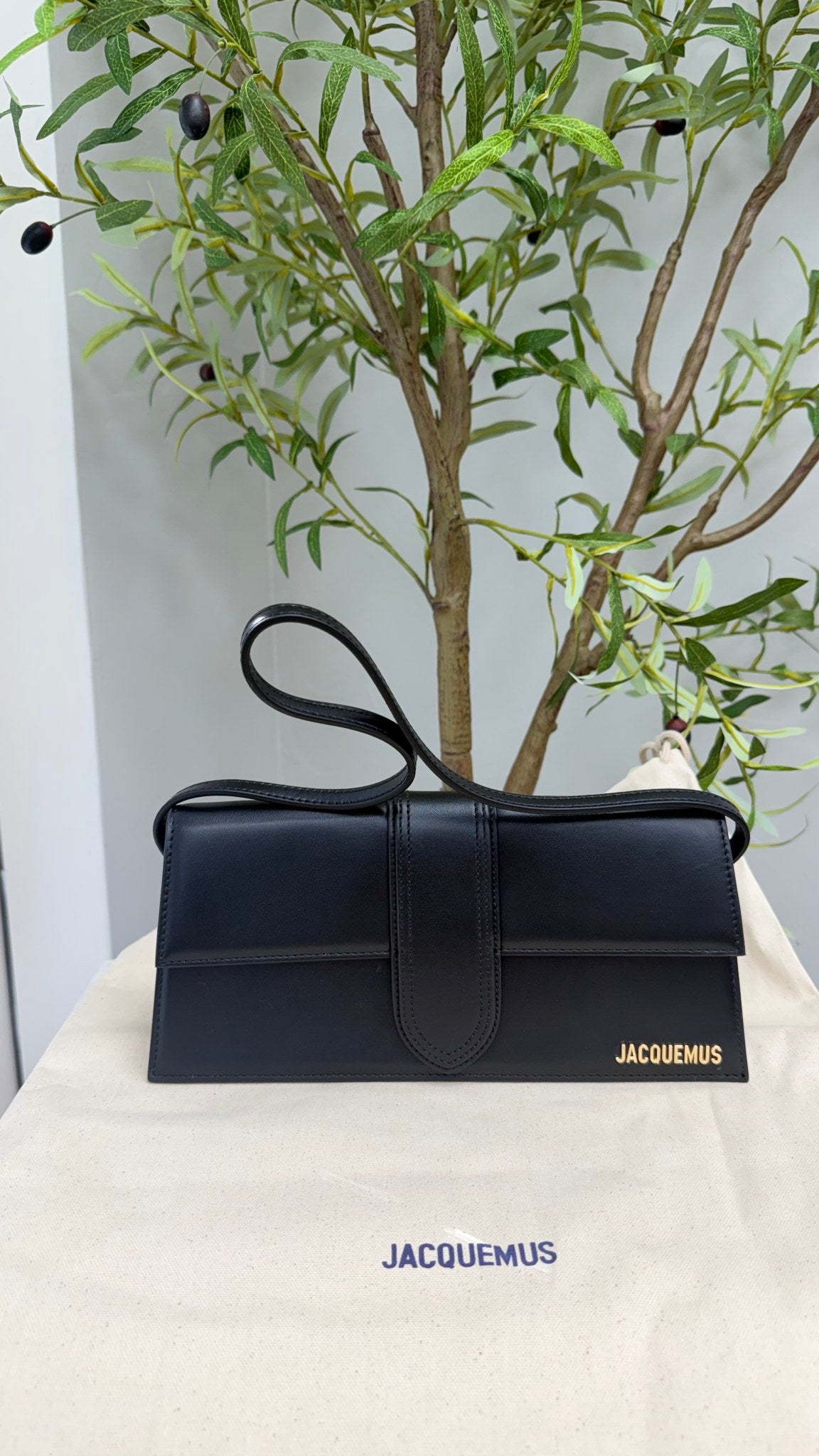 BRAND NEW - Jacquemus Black Leather Le Bambino Long Shoulder Bag