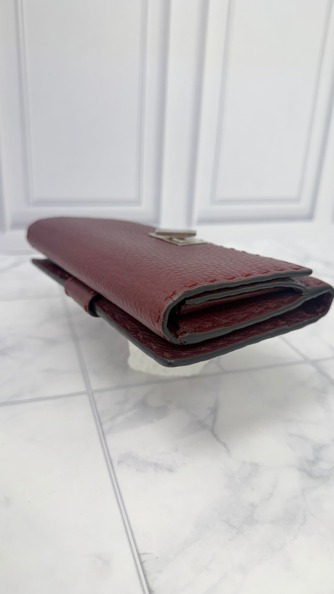 Fendi Plum Pebbled Leather Selleria Peekaboo Wallet