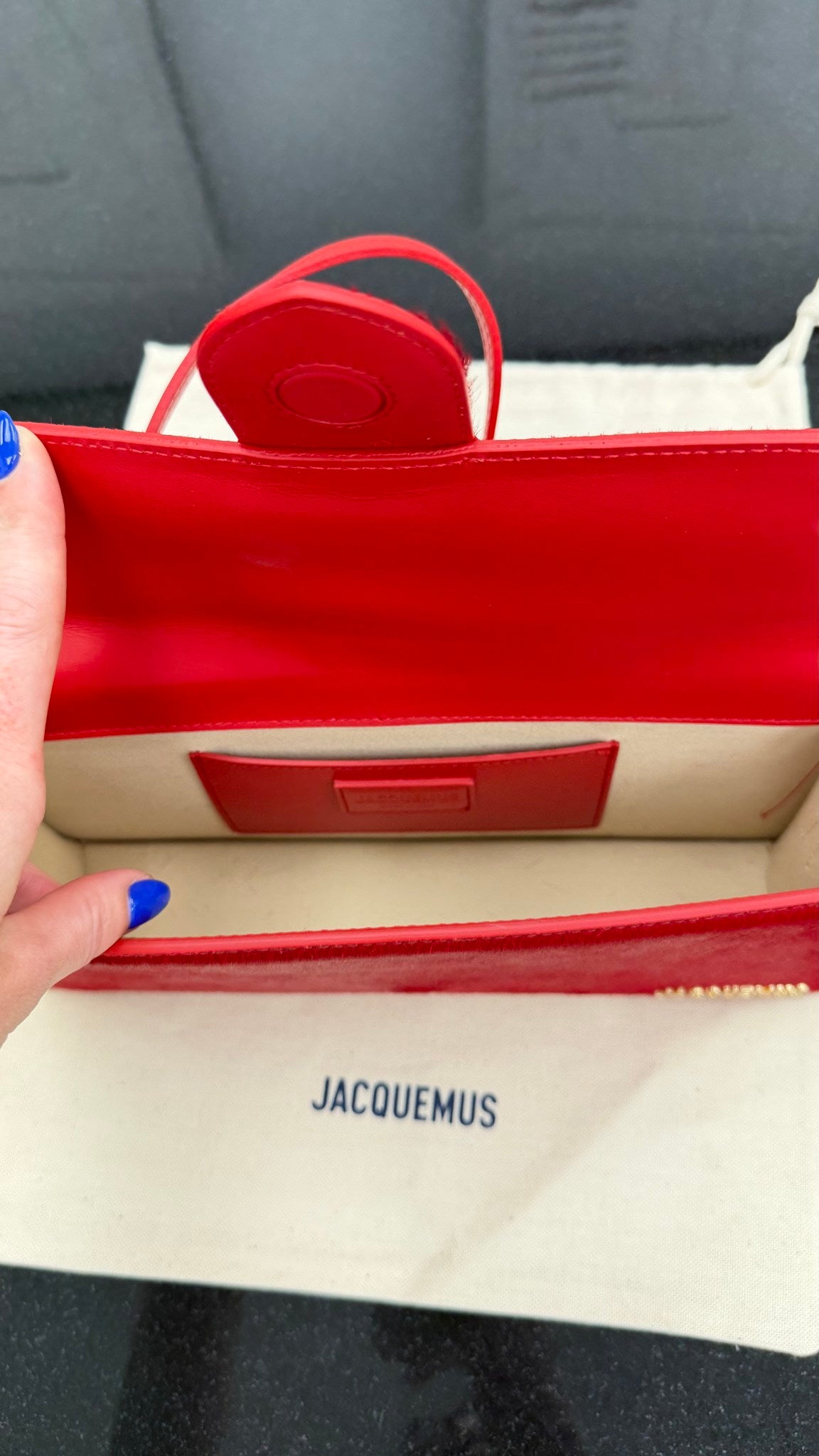 BRAND NEW - Jacquemus Red Pony Hair Le Bambino Long Shoulder Bag