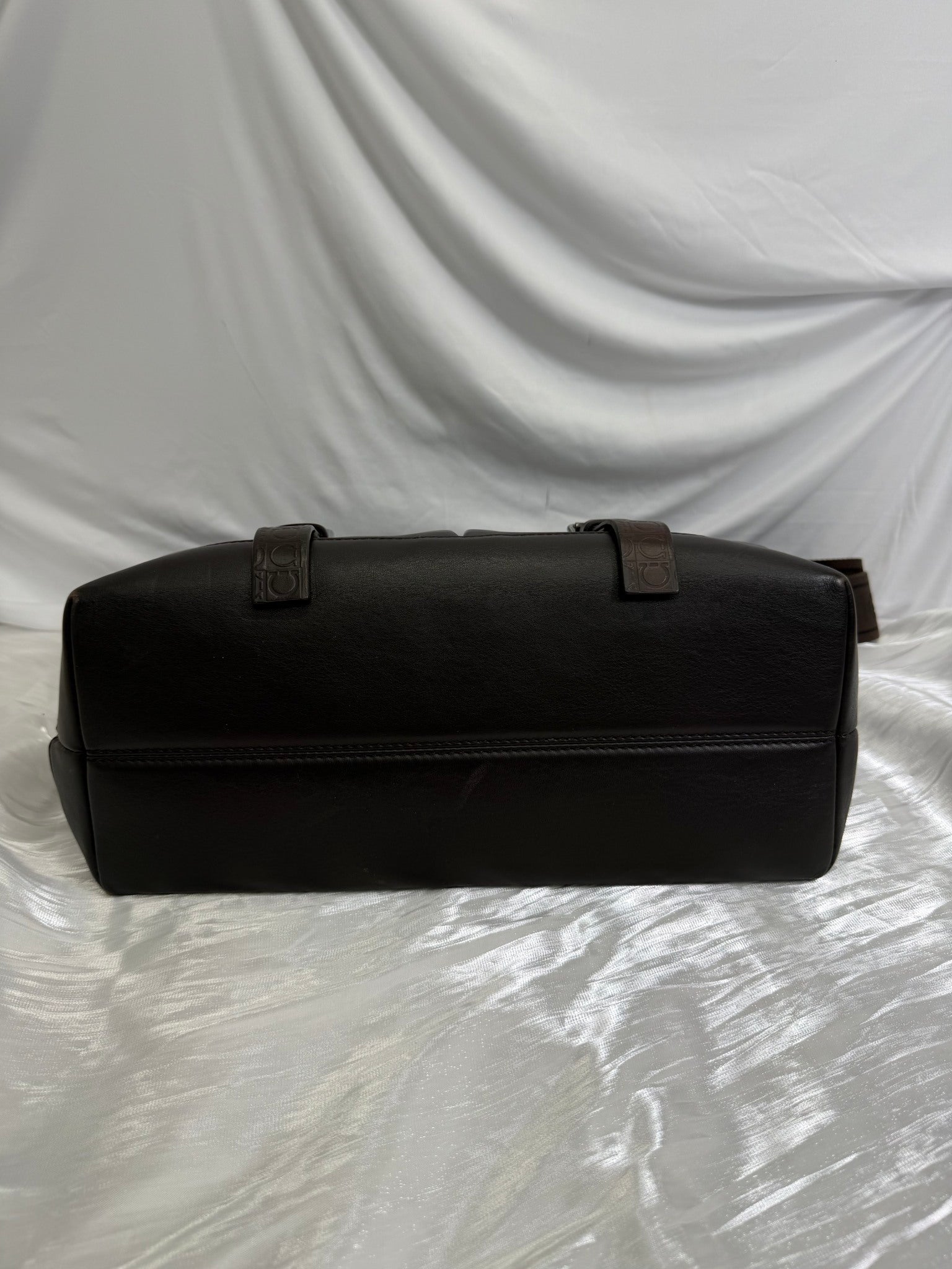 Salvatore Ferragamo Dark Brown Leather Double Strap Briefcase