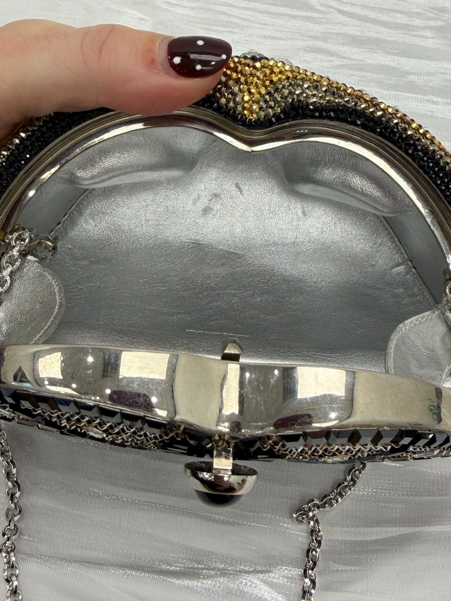 Judith Leiber Collector’s Edition Swarovski Crystal Mask Minaudiere Clutch with Chain