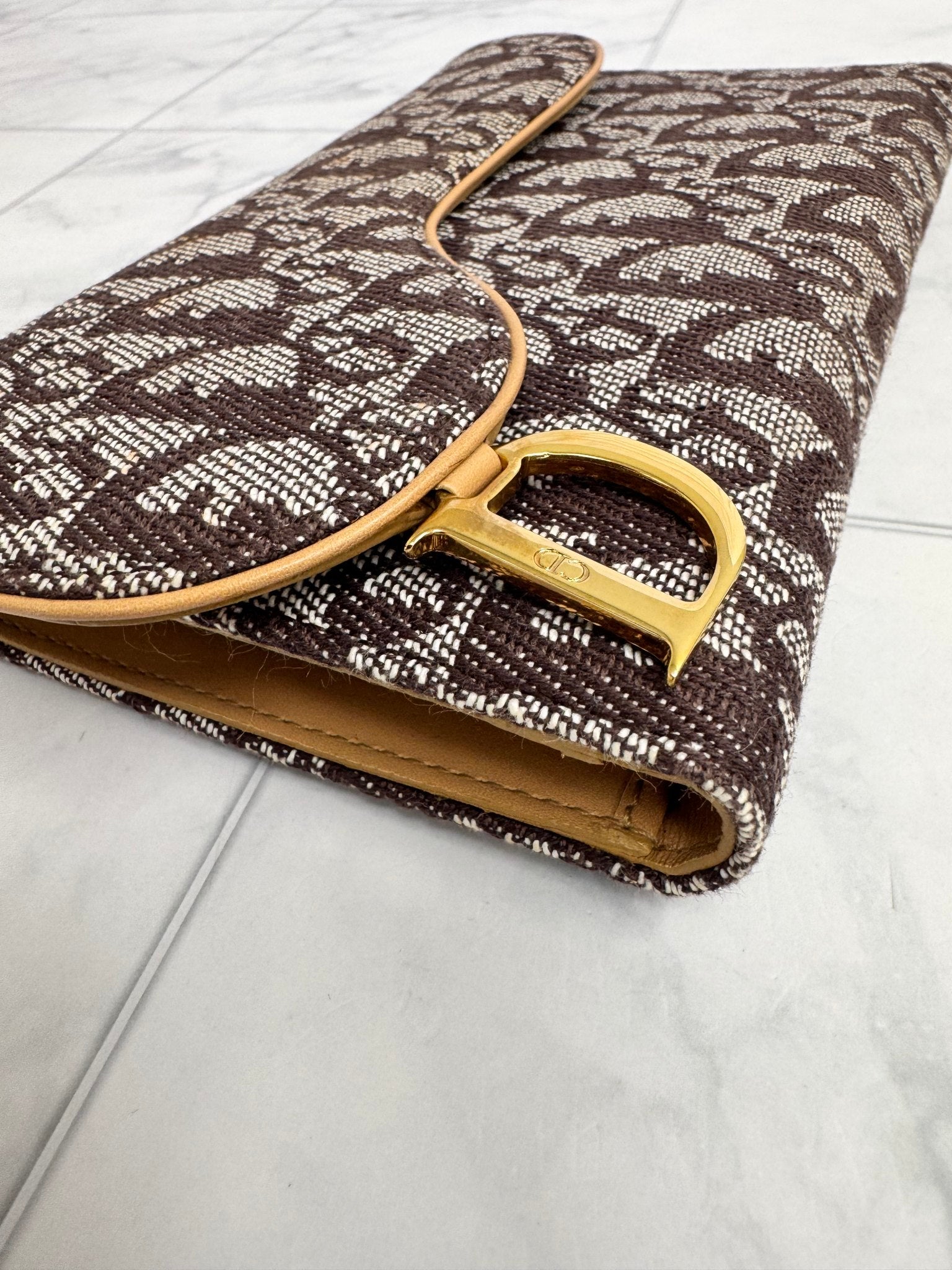 Christian Dior Brown Monogram Canvas Saddle Flap Long Wallet