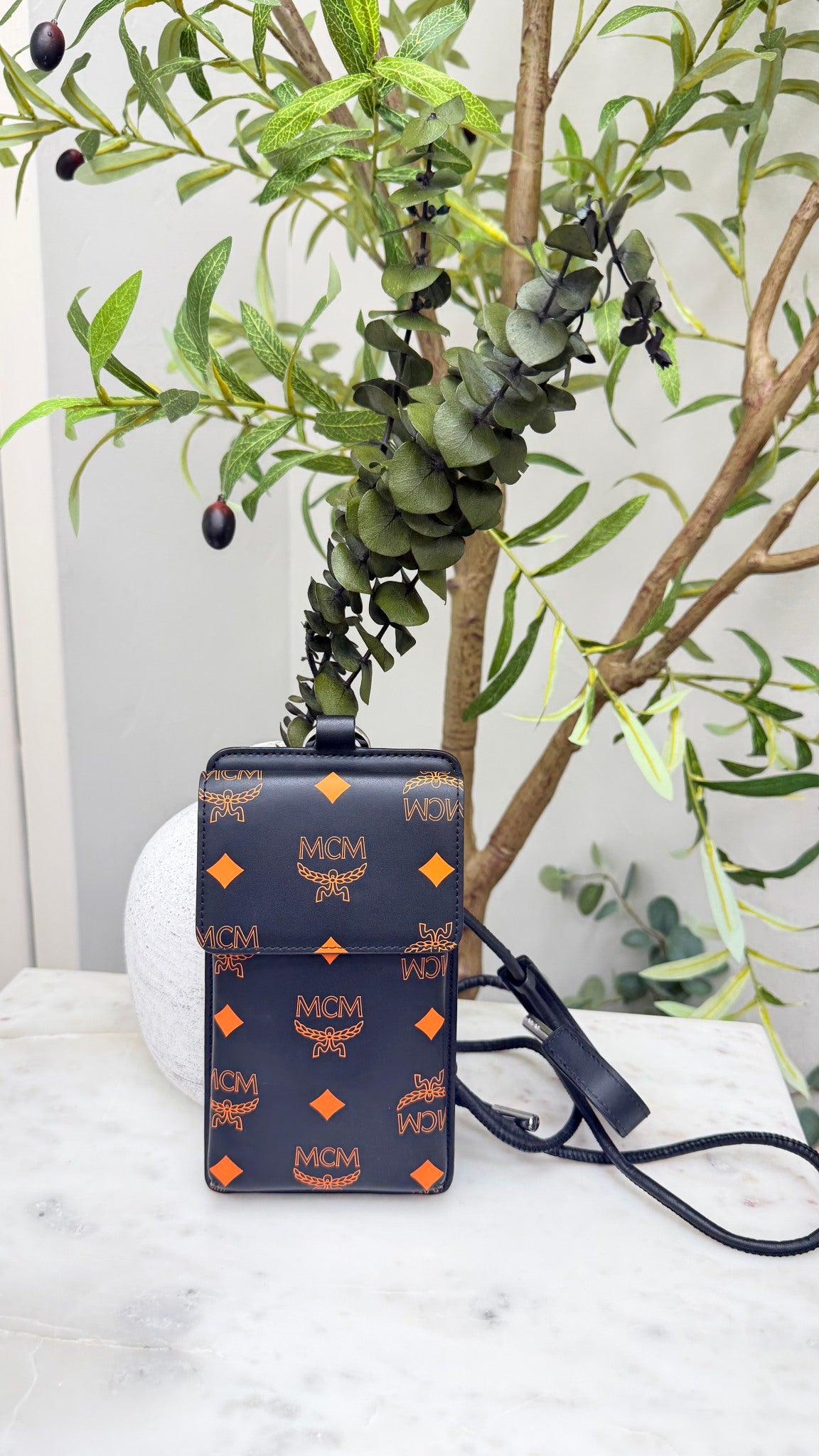 LIKE NEW - MCM Black Visetos Logo Phone Case Crossbody