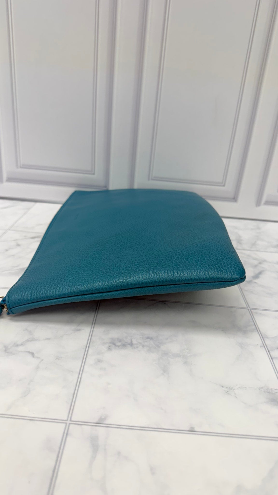 Gucci Teal Grained Leather Bamboo Clutch Pouch