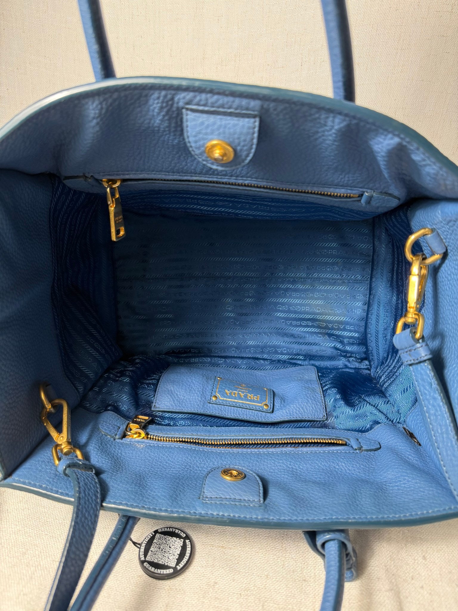 Prada Blue Leather Vitello Daino Two Way Bag
