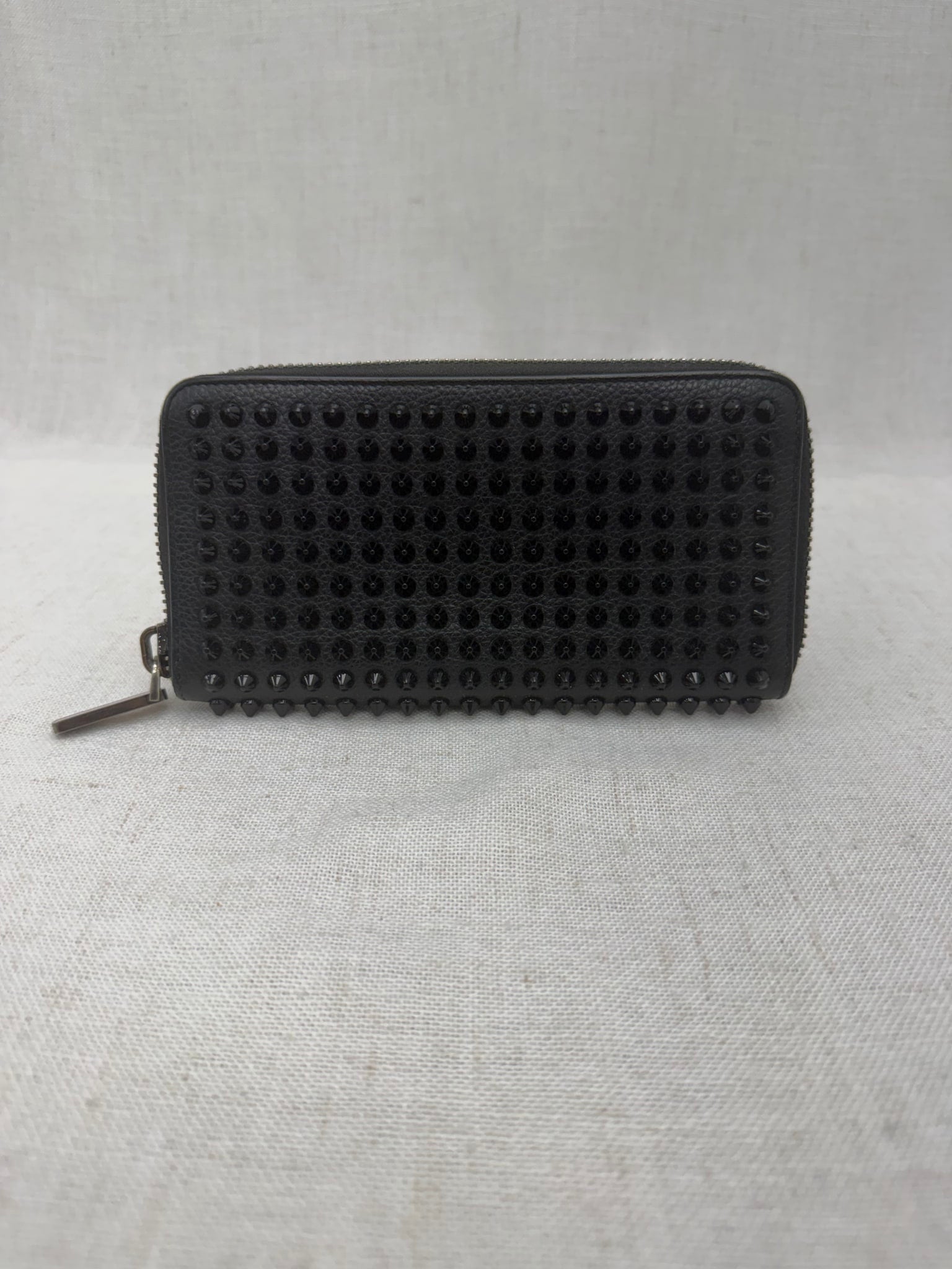 Christian Louboutin Black Leather Spiked Zippy Wallet