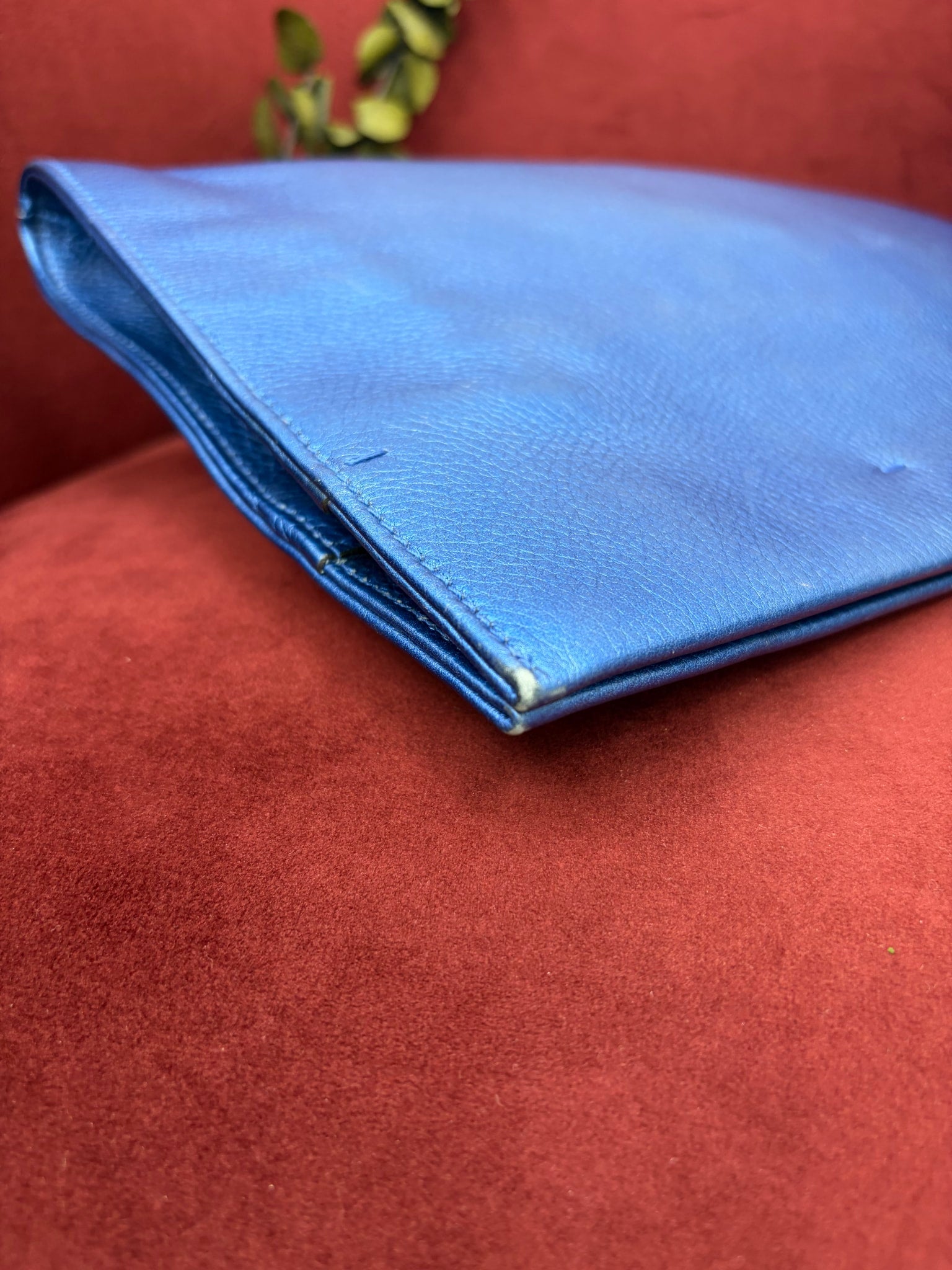Gucci Metallic Blue Leather Bamboo Tassel Clutch