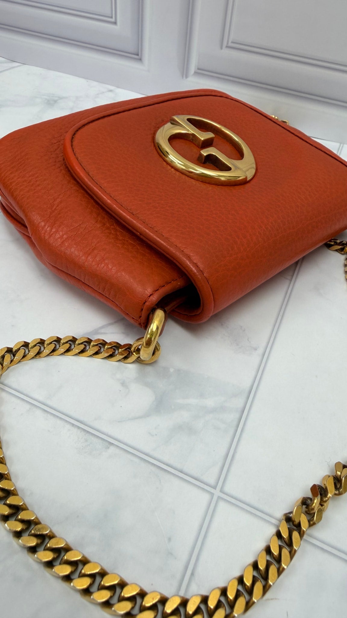 Gucci Orange Leather 1973 GG Chain Crossbody