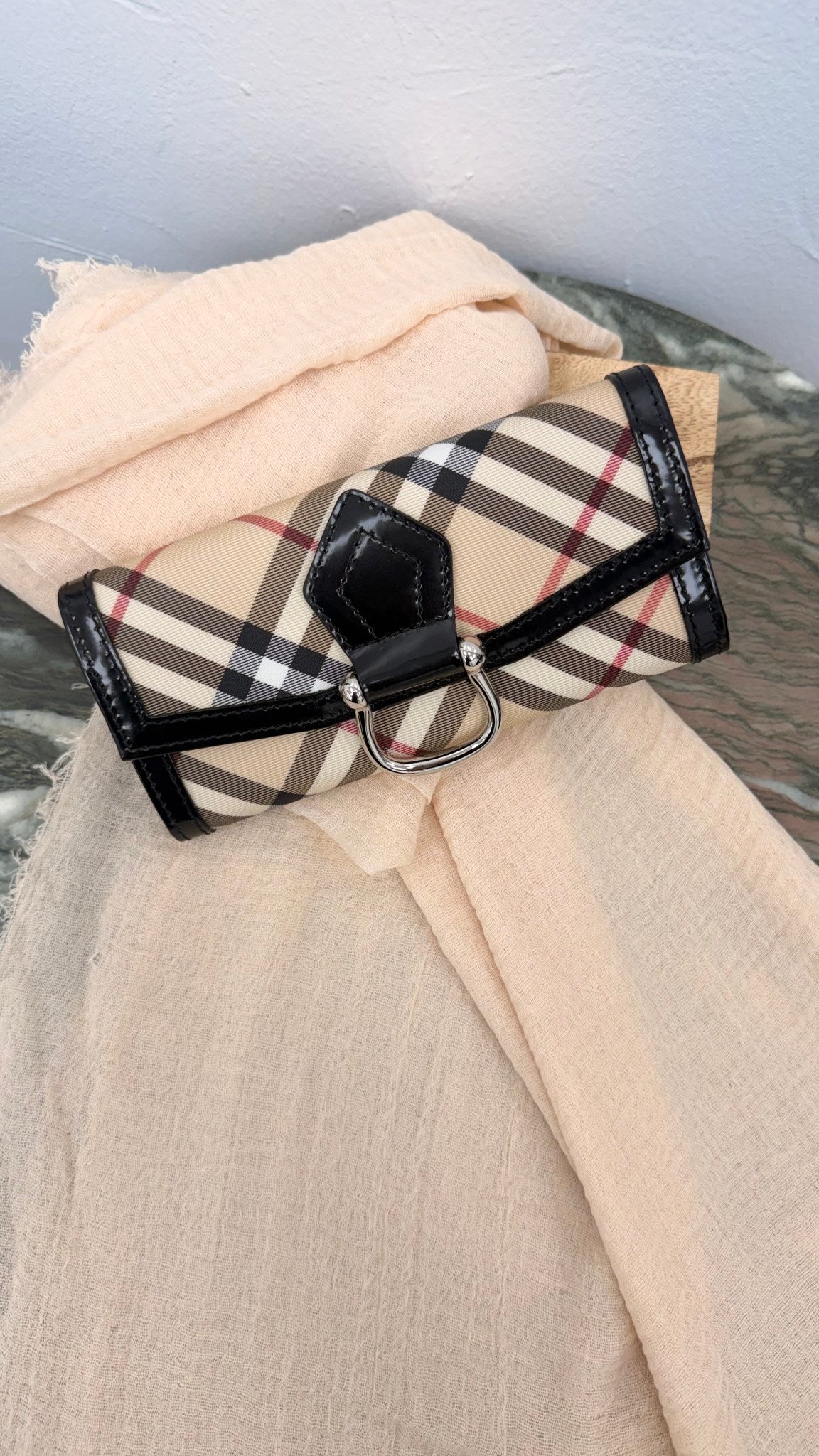 BRAND NEW - Burberry Beige Coated Canvas Nova Check Long Wallet