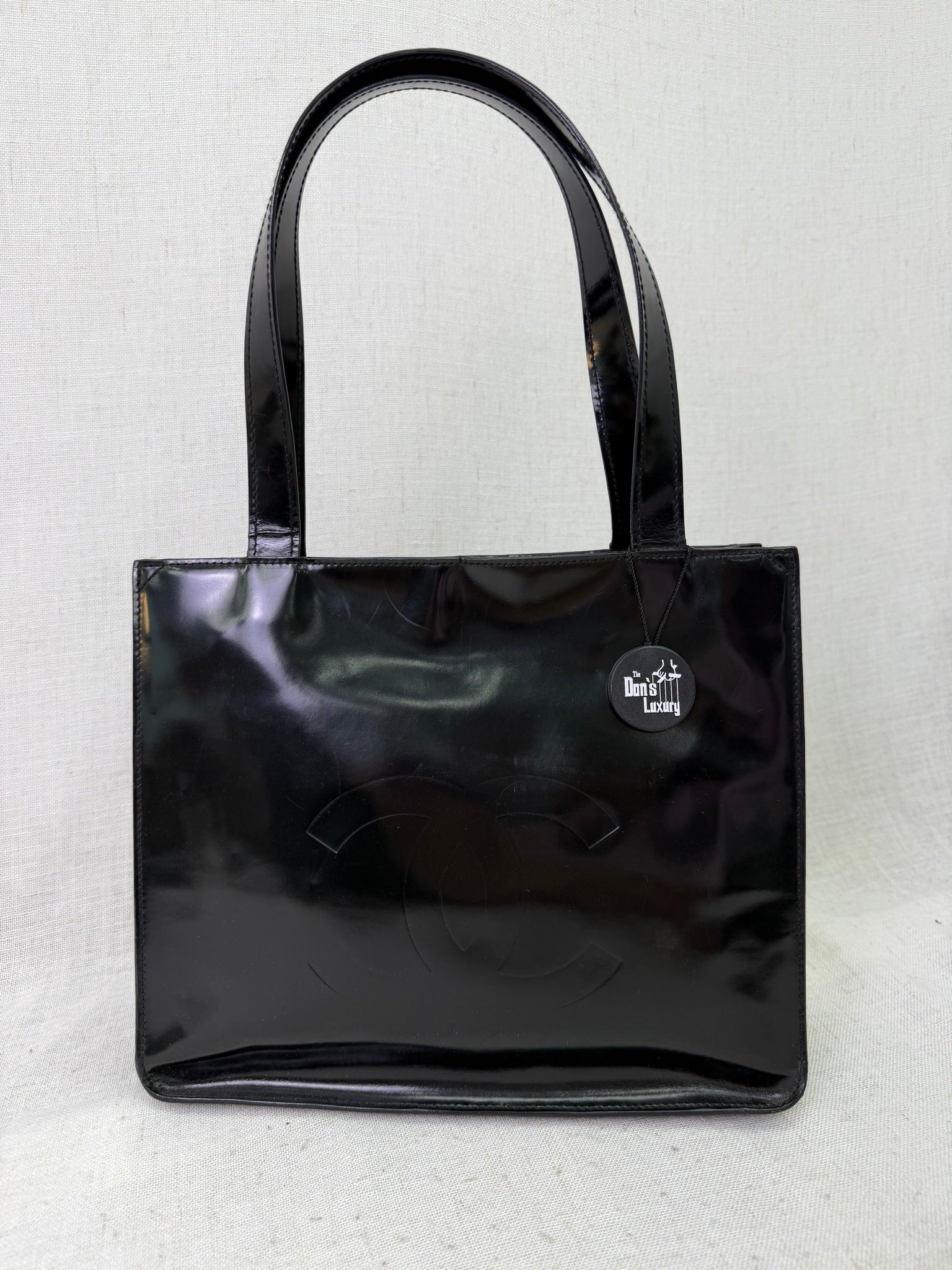 Chanel Vintage Black Patent Leather CC Shoulder Tote