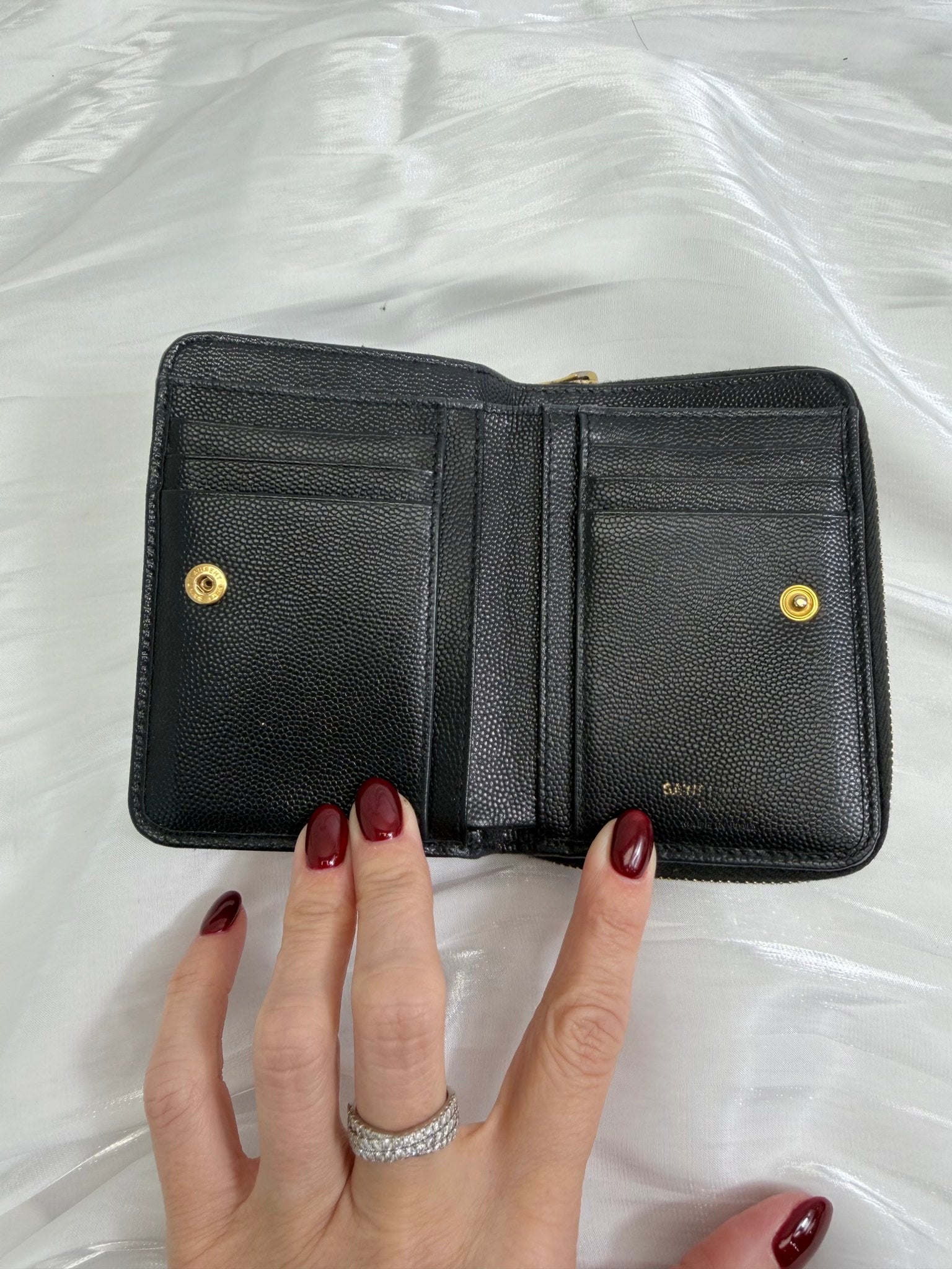 Saint Laurent YSL Black Pebbled Leather Compact Zip Around Wallet