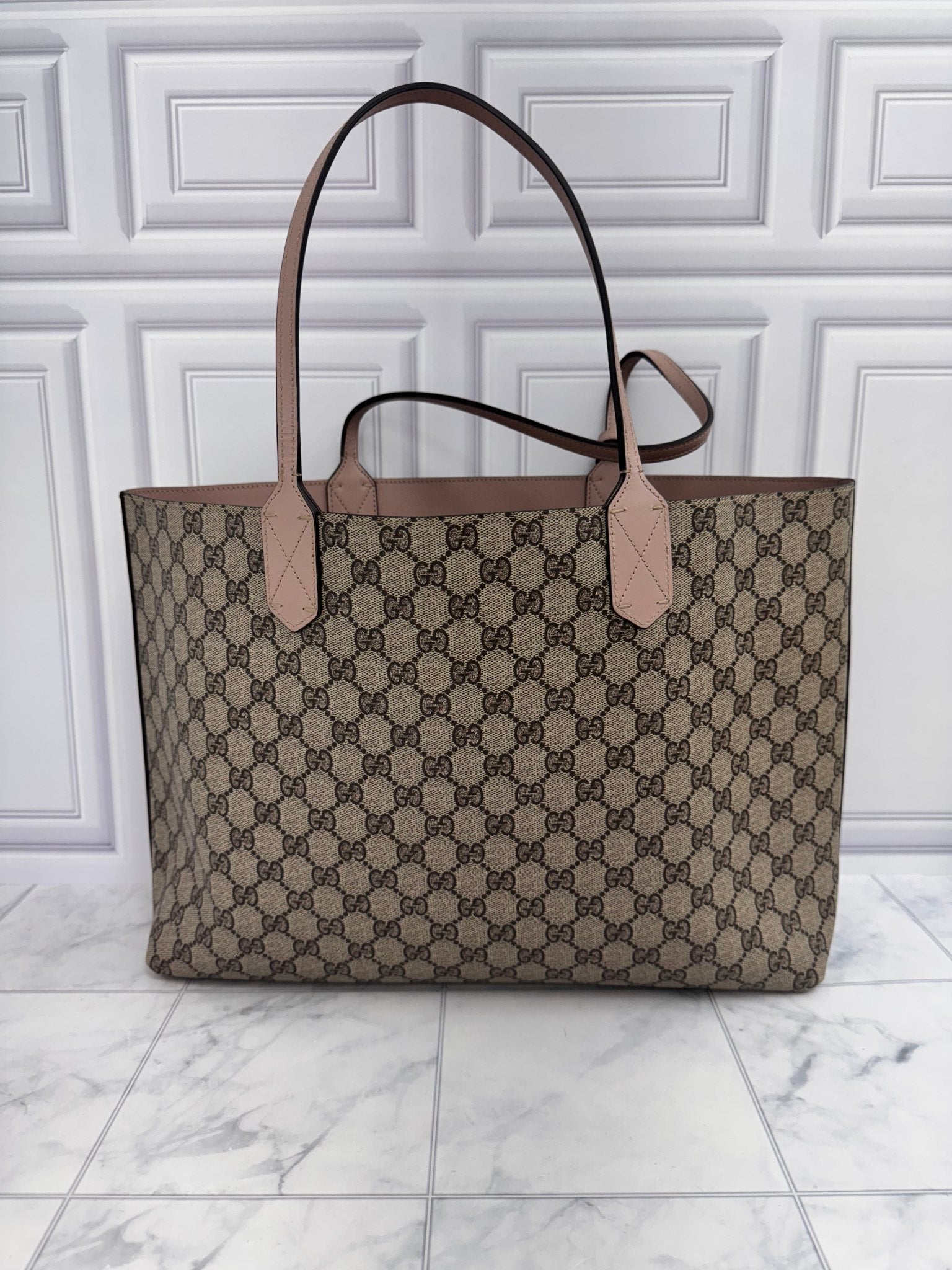 LIKE NEW - Gucci GG Supreme And Pink Large Reversible Tote Bag