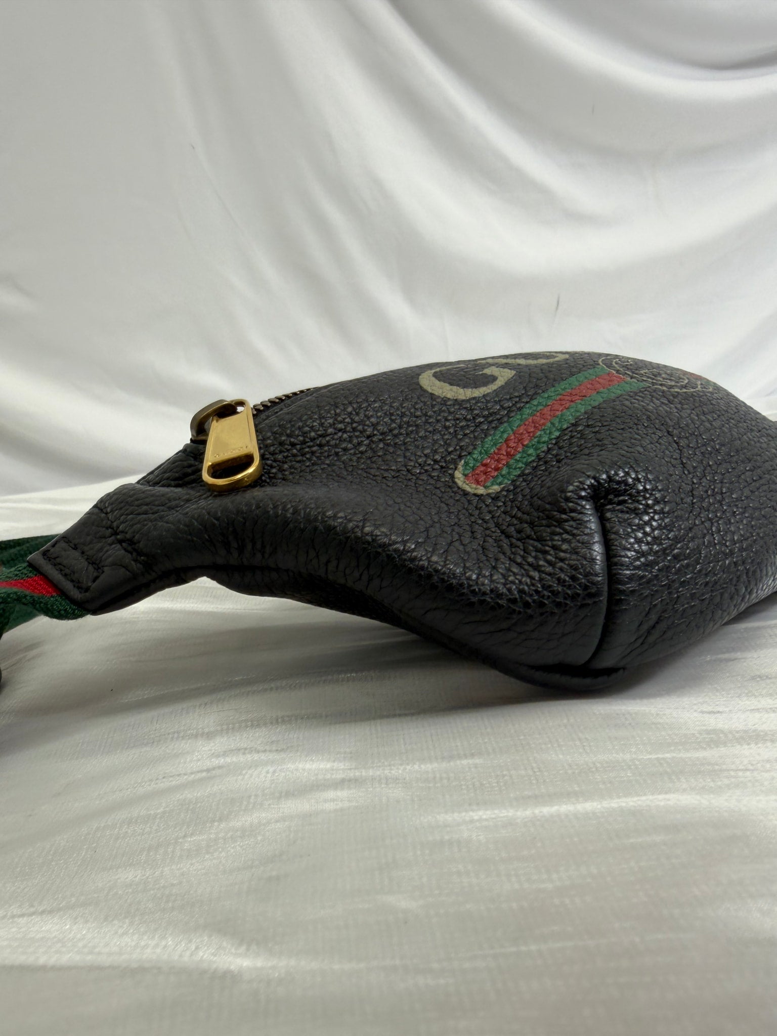 Gucci Print Black Leather Waist Bag