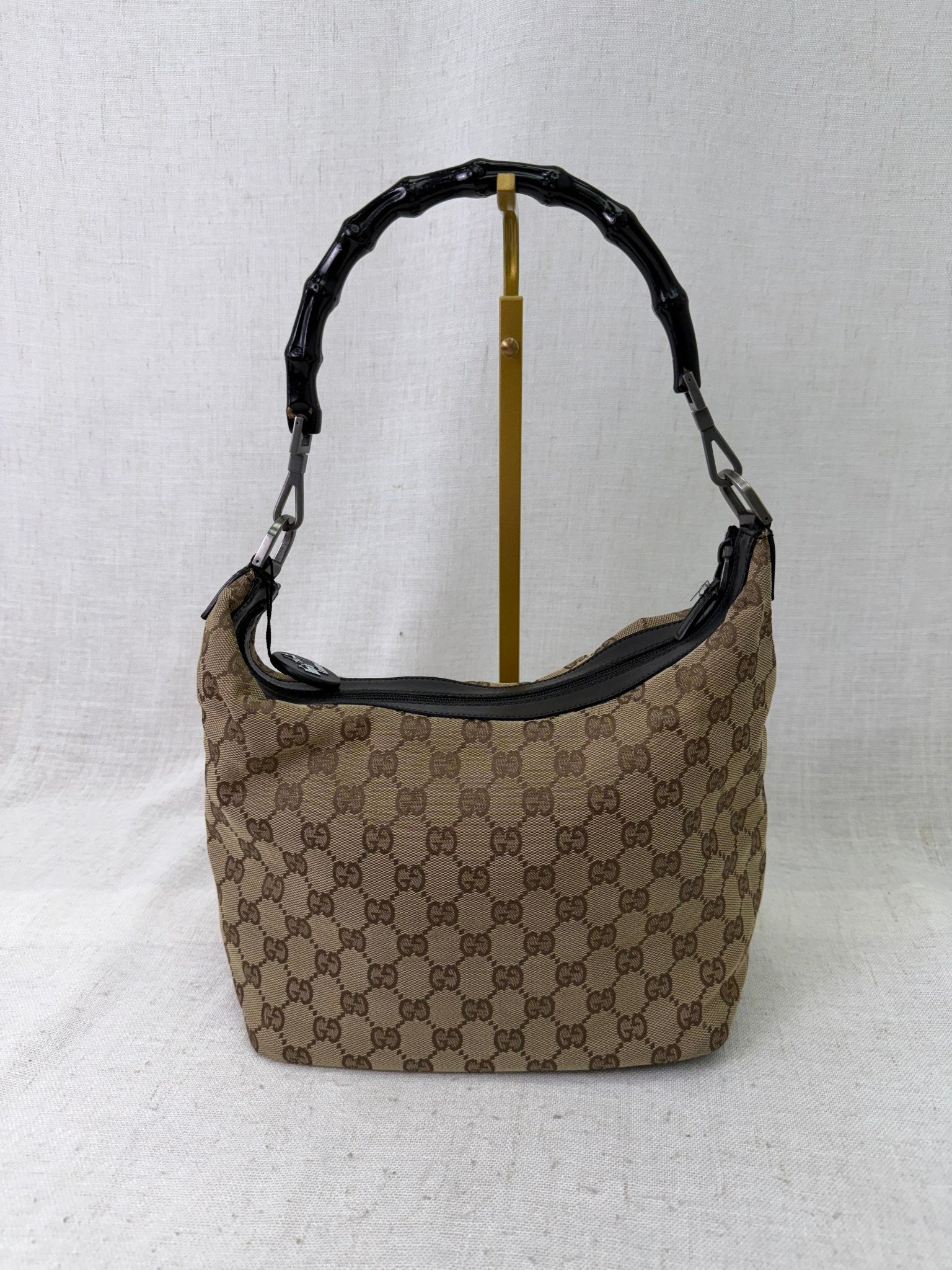 Gucci Brown GG Canvas Bamboo Shoulder Bag