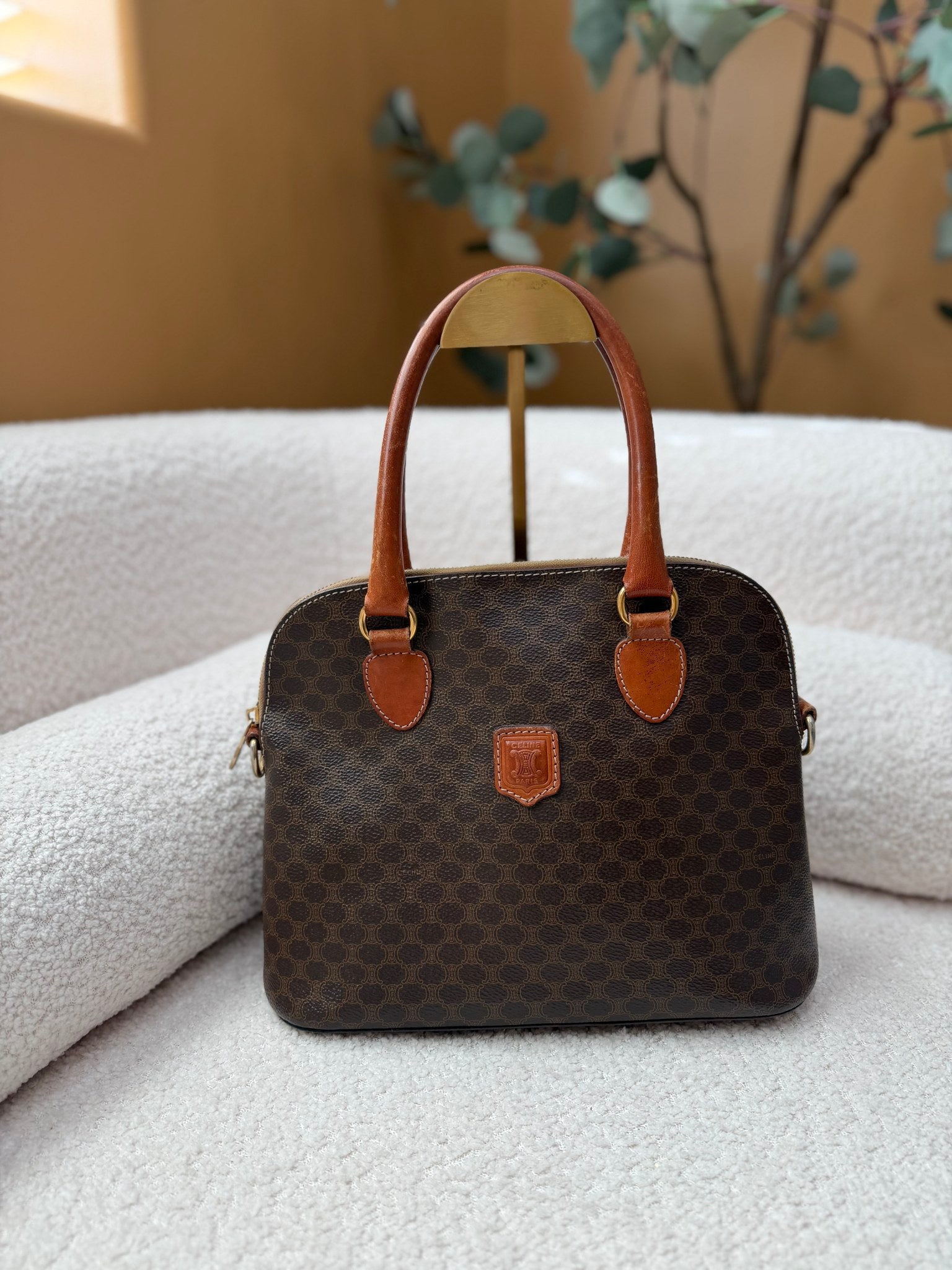 Celine Brown Coated Canvas Vintage Dome Bag