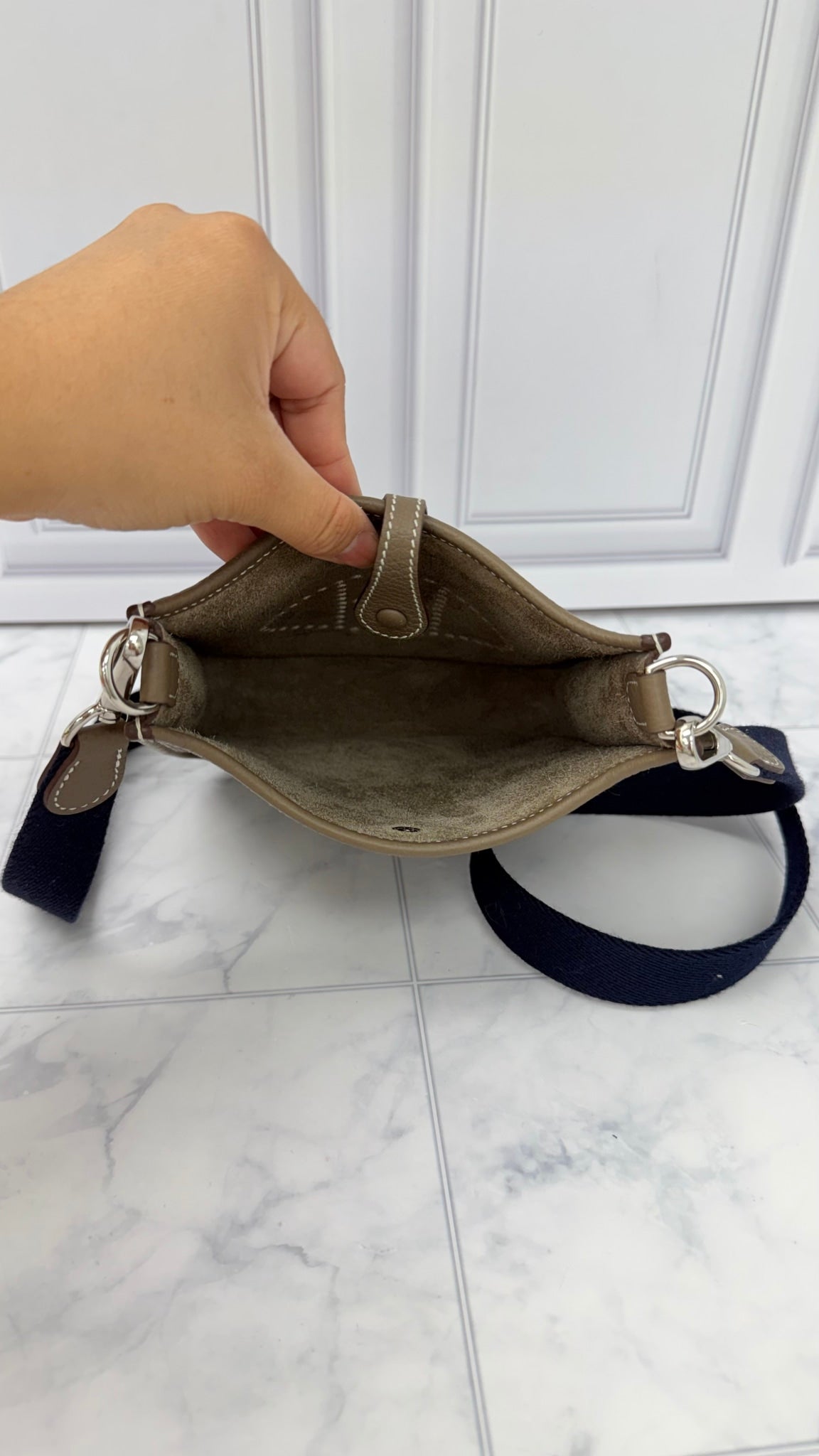 Hermes Etoupe Clemence Leather Mini Evelyne TPM 16 Crossbody Bag