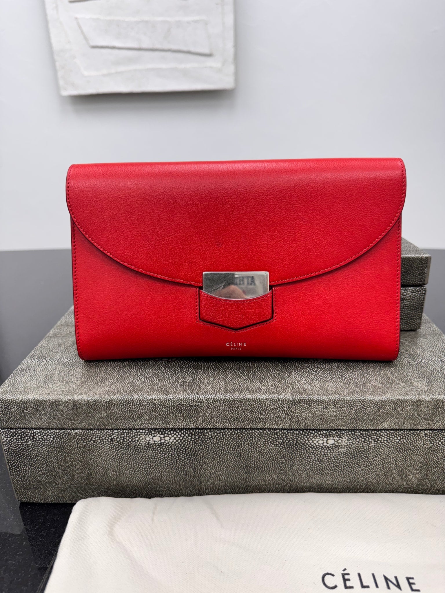 Celine Red Leather Trotteur Clutch Bag