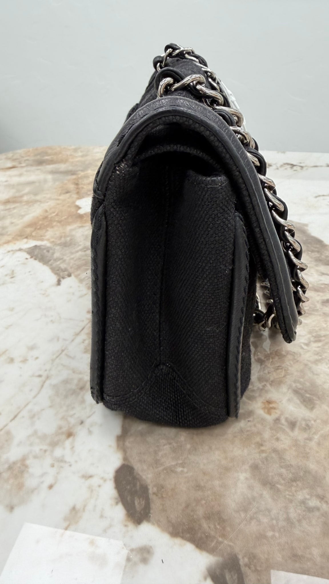 Chanel Black Quilted Canvas Medium Double Flap