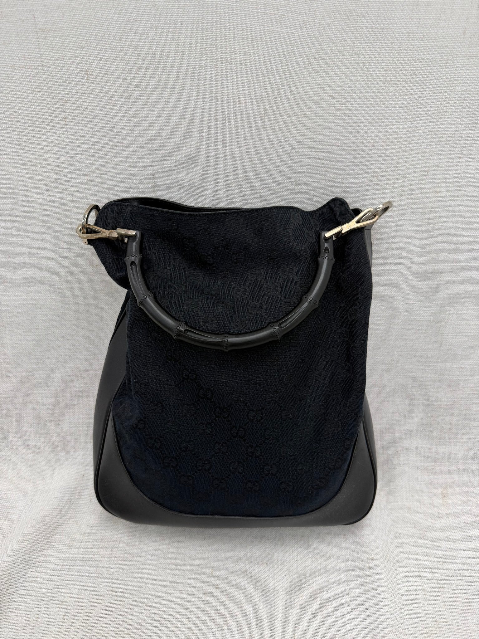 Gucci Black GG Canvas Bamboo Shoulder Bag